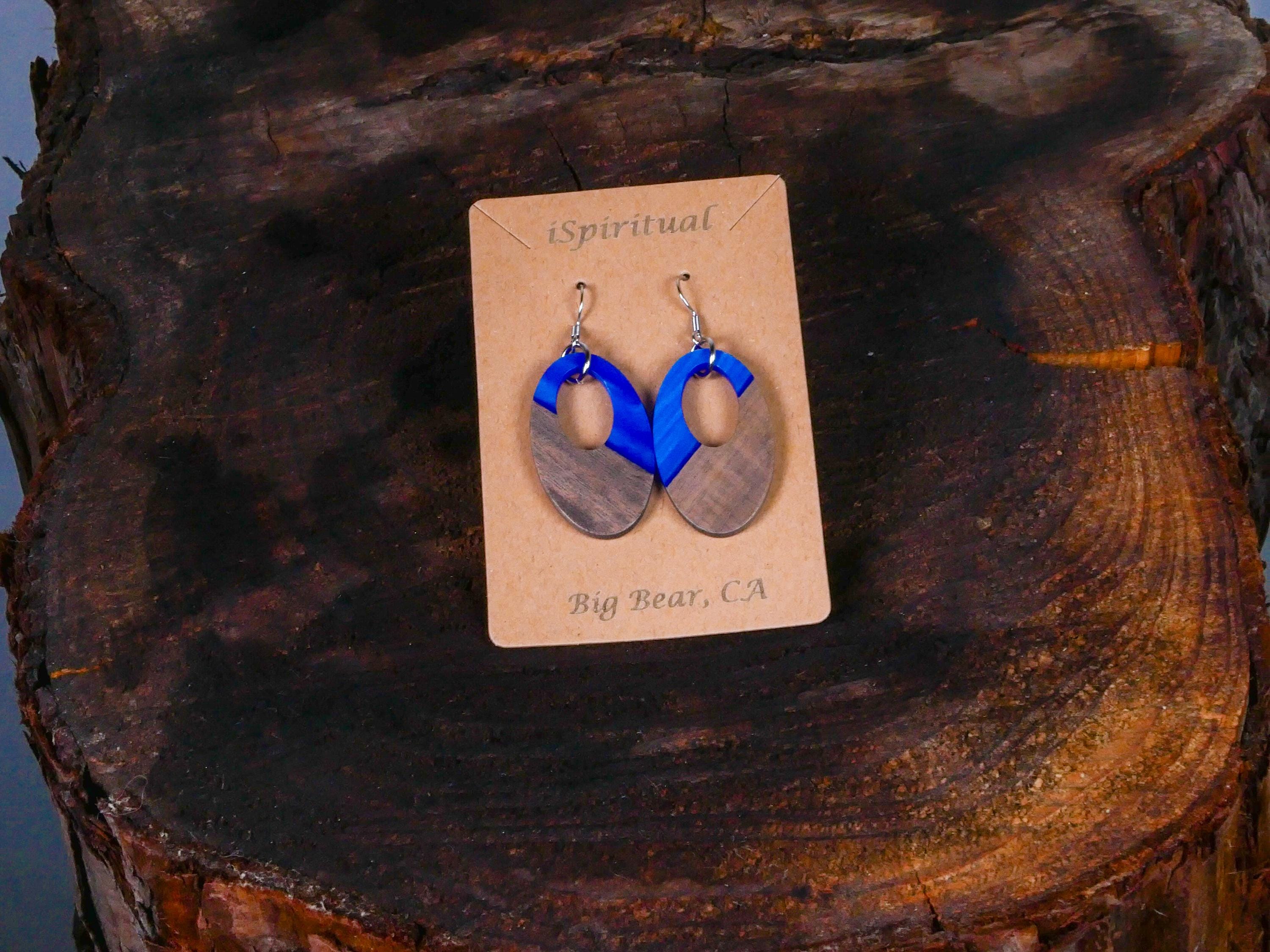 Blue Oval Earrings • Celestial Boho Jewelry • Witchy Dangle Earrings