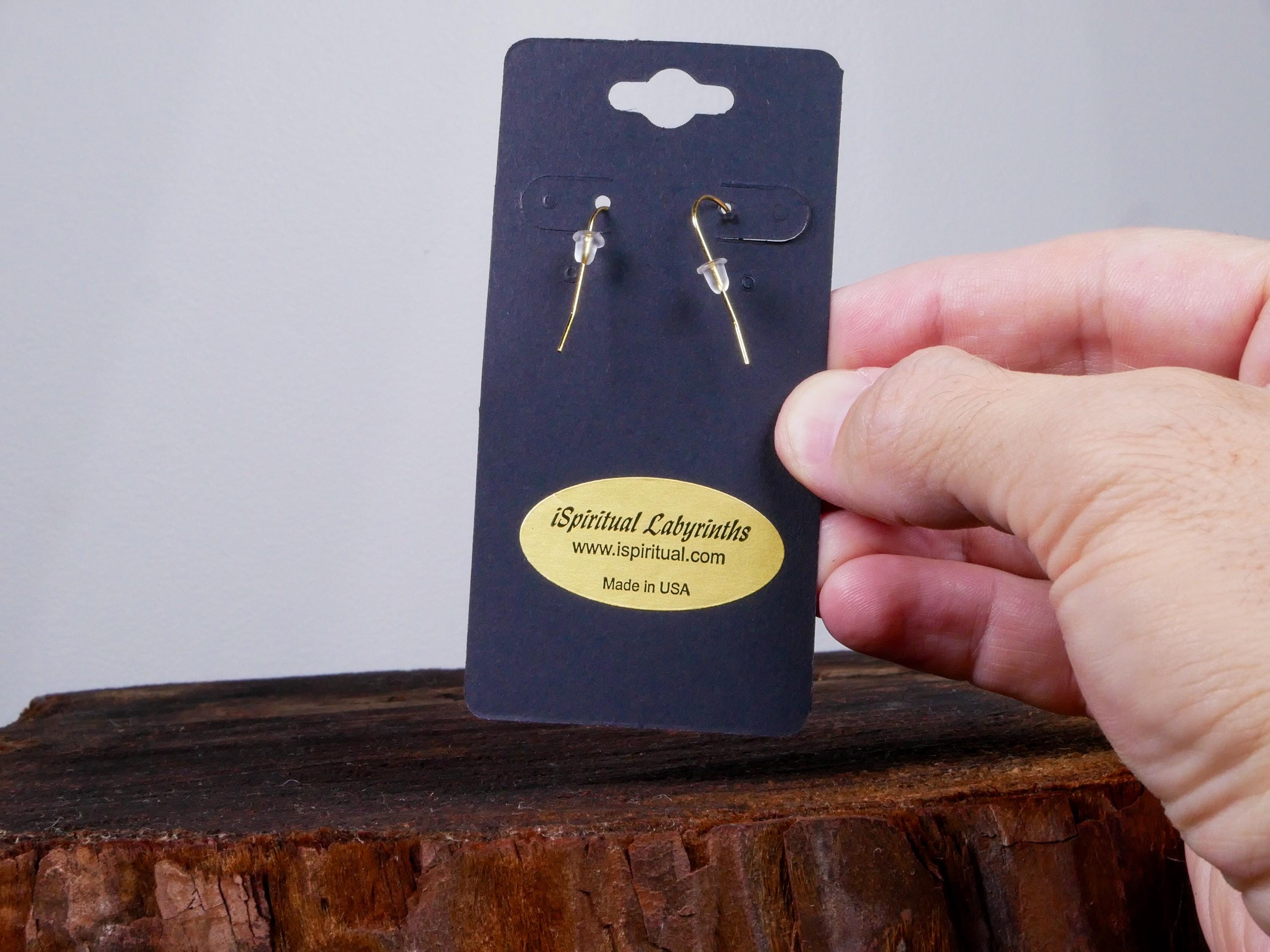 Labyrinth Earrings • Sacred Path Wood Earrings • Crystal Center Dangles • Spiritual Gift • Meditation Jewelry • Handmade