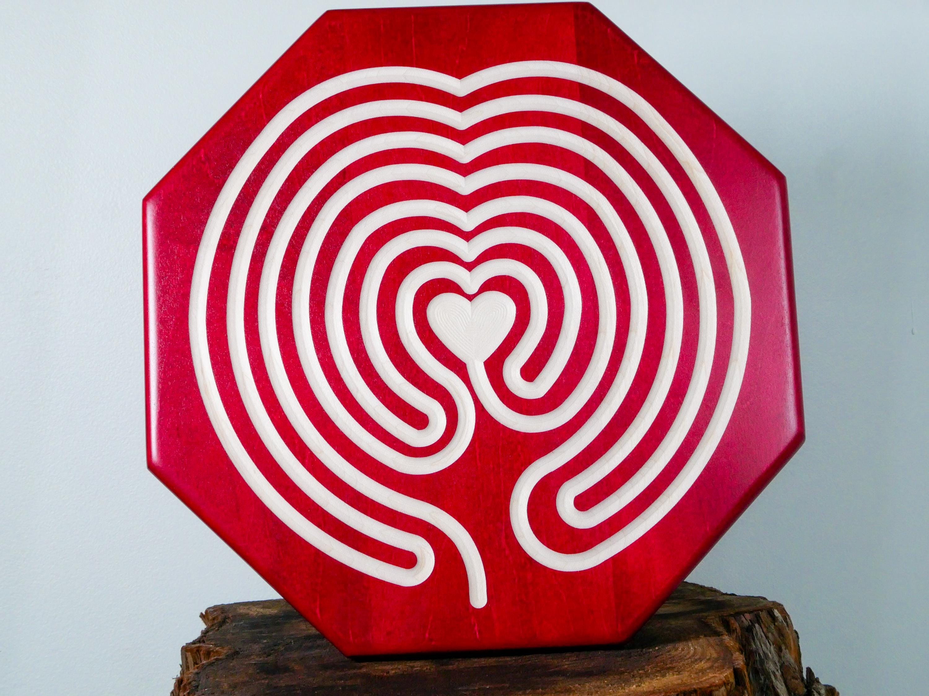 11” Heart of Peace Finger Labyrinth • Red Maple • Meditation & Mindfulness Tool • Handcrafted Wooden Labyrinth