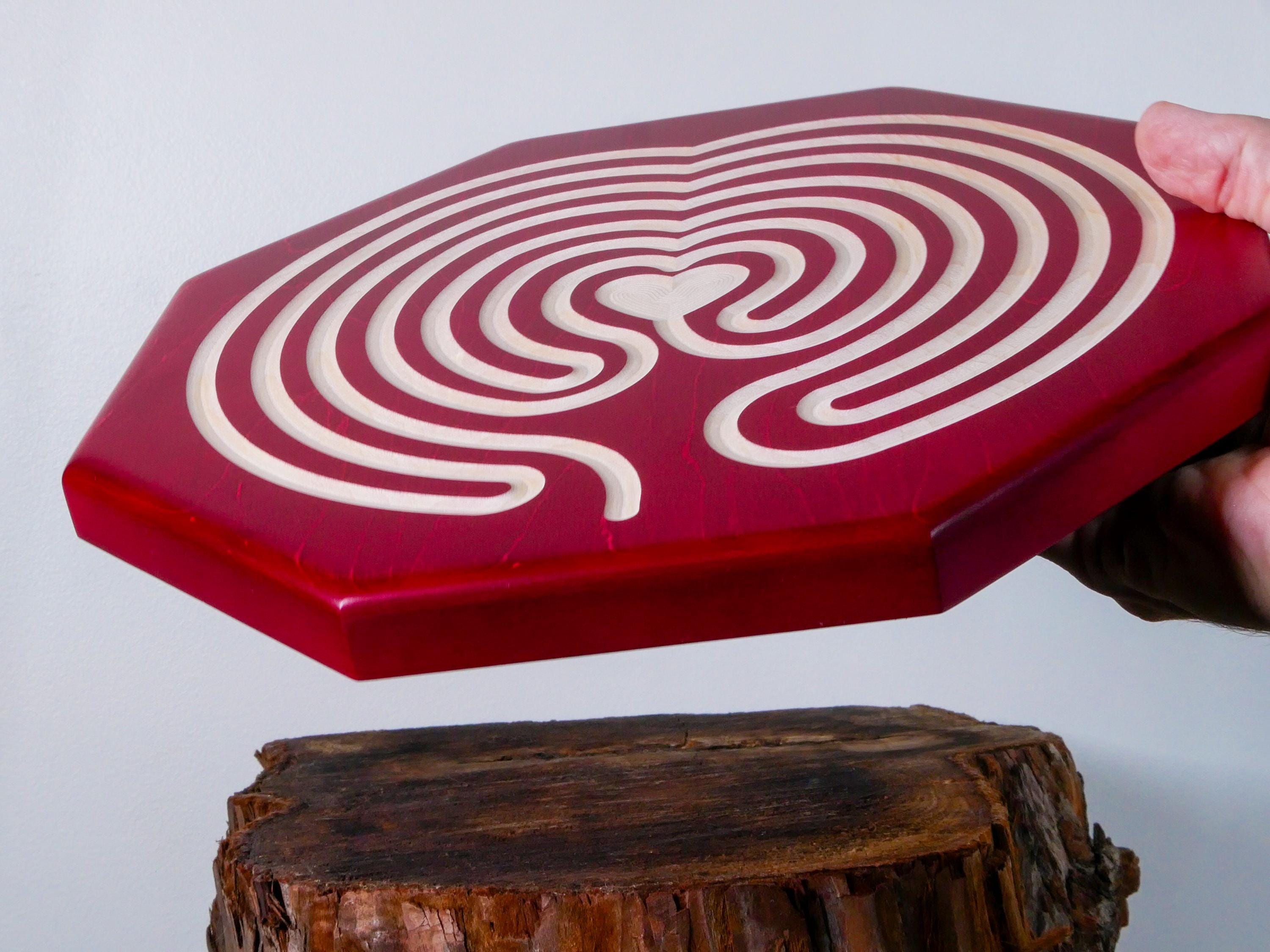 11” Heart of Peace Finger Labyrinth • Red Maple • Meditation & Mindfulness Tool • Handcrafted Wooden Labyrinth