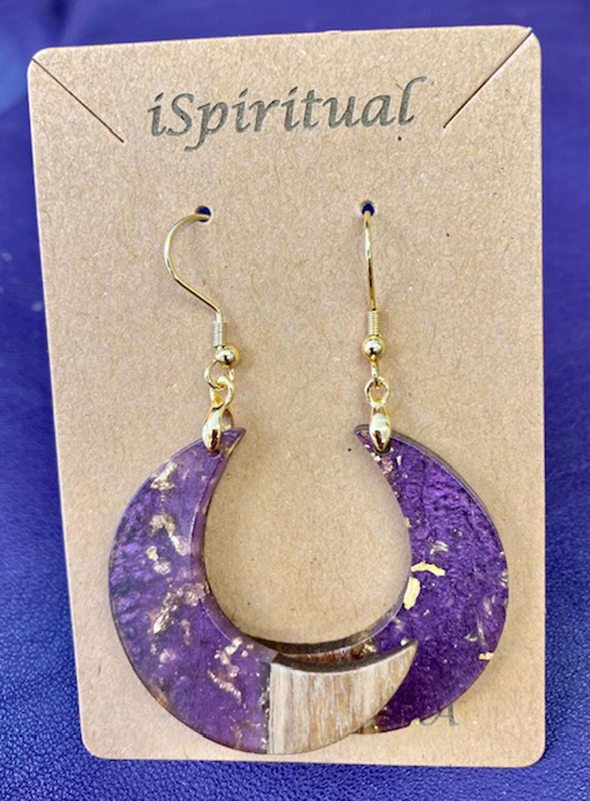 Amethyst Crescent Moon Earrings • Witchy Gold Fleck Lunar Jewelry
