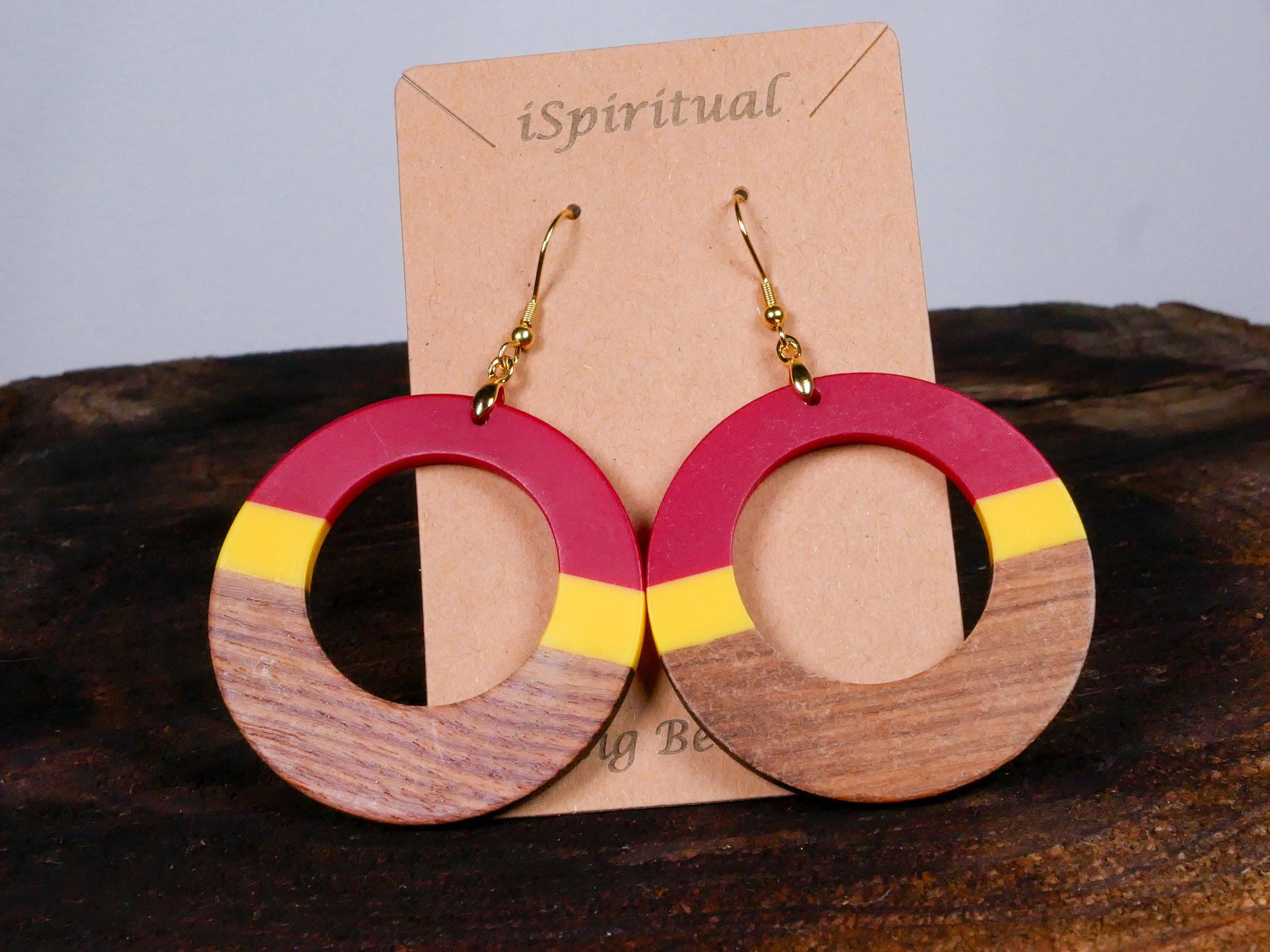 Red & Yellow Circle Earrings • Bold Boho Jewelry • Colorful Statement Dangles