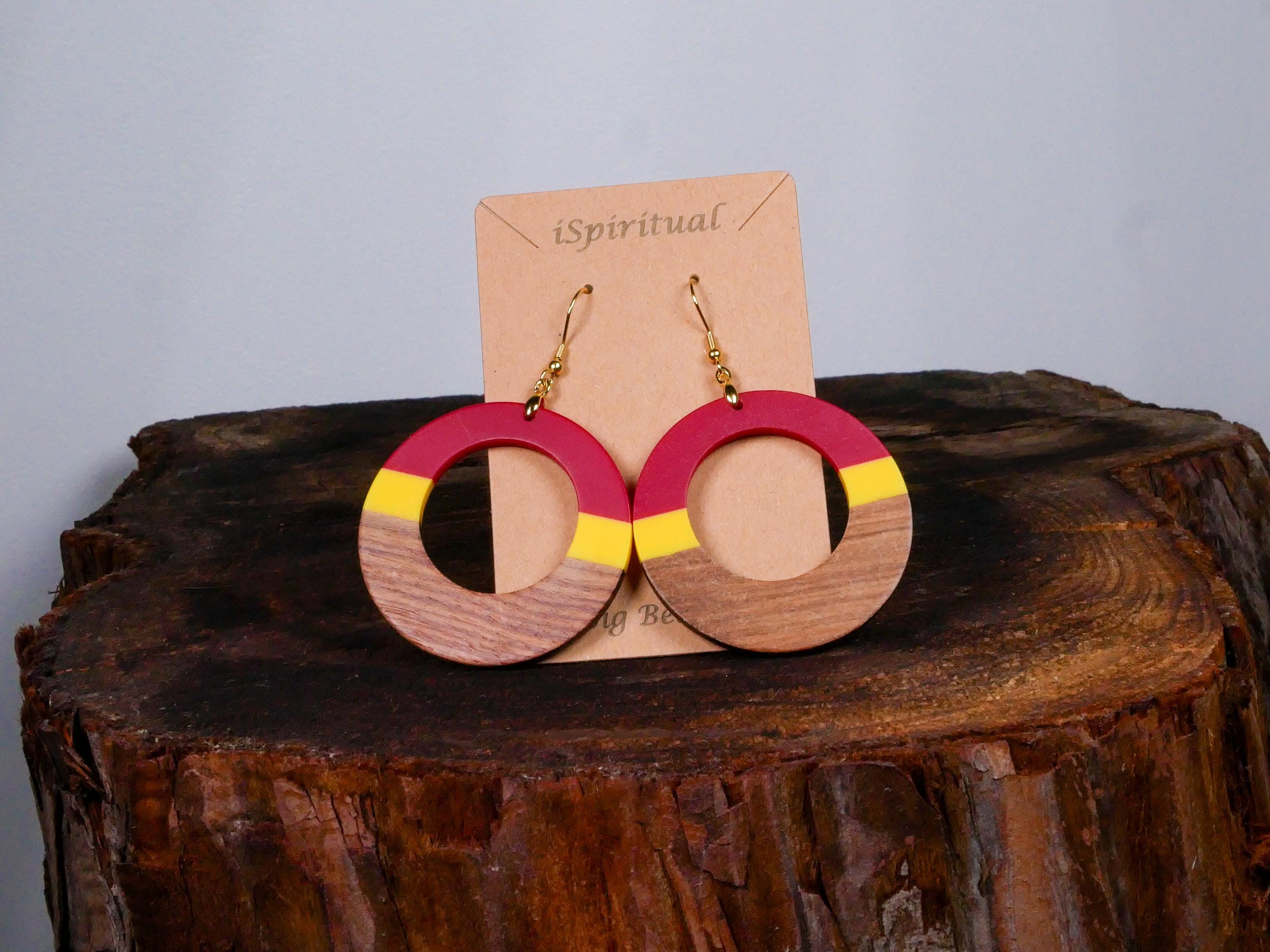 Red & Yellow Circle Earrings • Bold Boho Jewelry • Colorful Statement Dangles