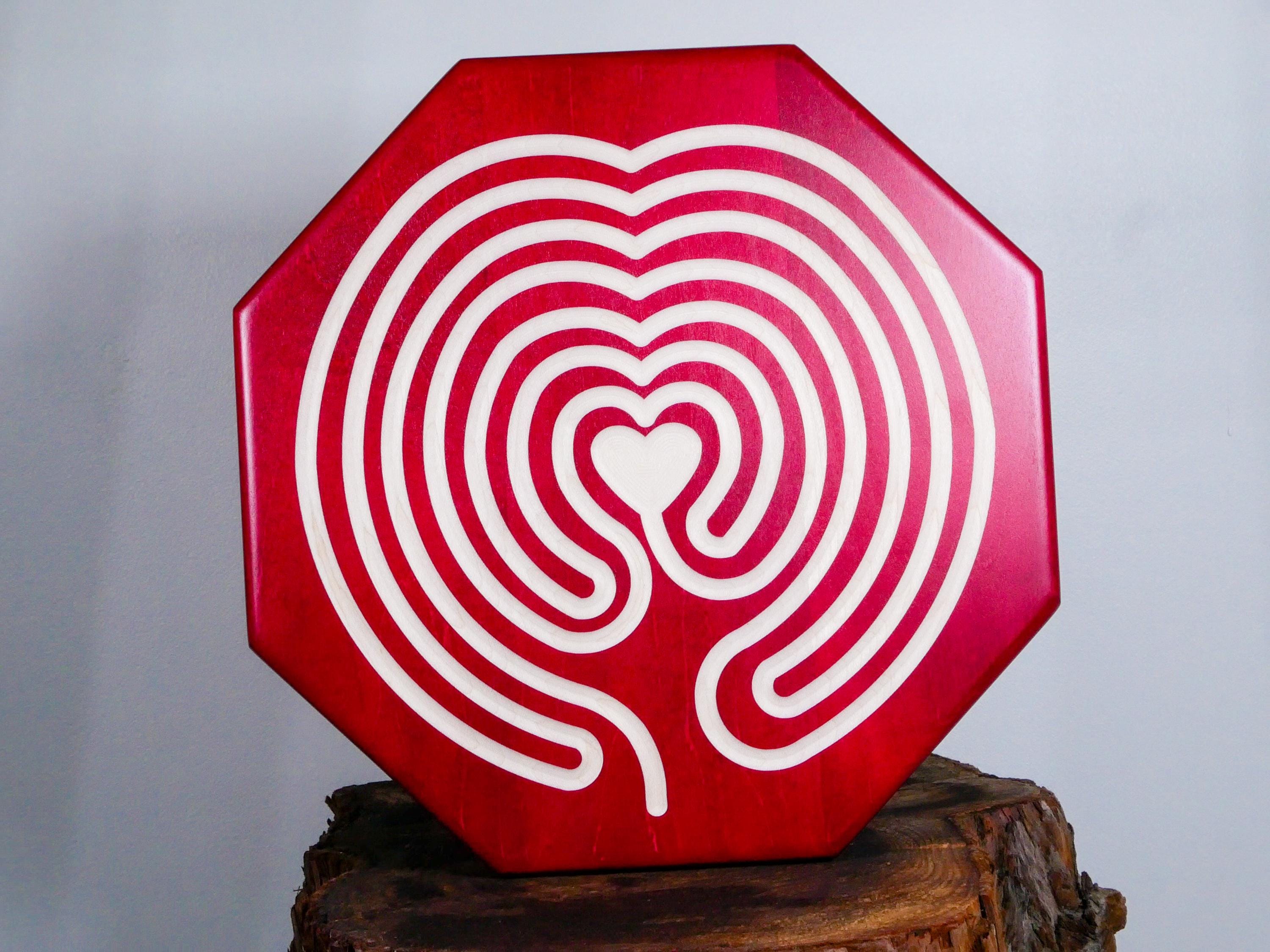 11” Heart of Peace Finger Labyrinth • Red Maple • Meditation & Mindfulness Tool • Handcrafted Wooden Labyrinth