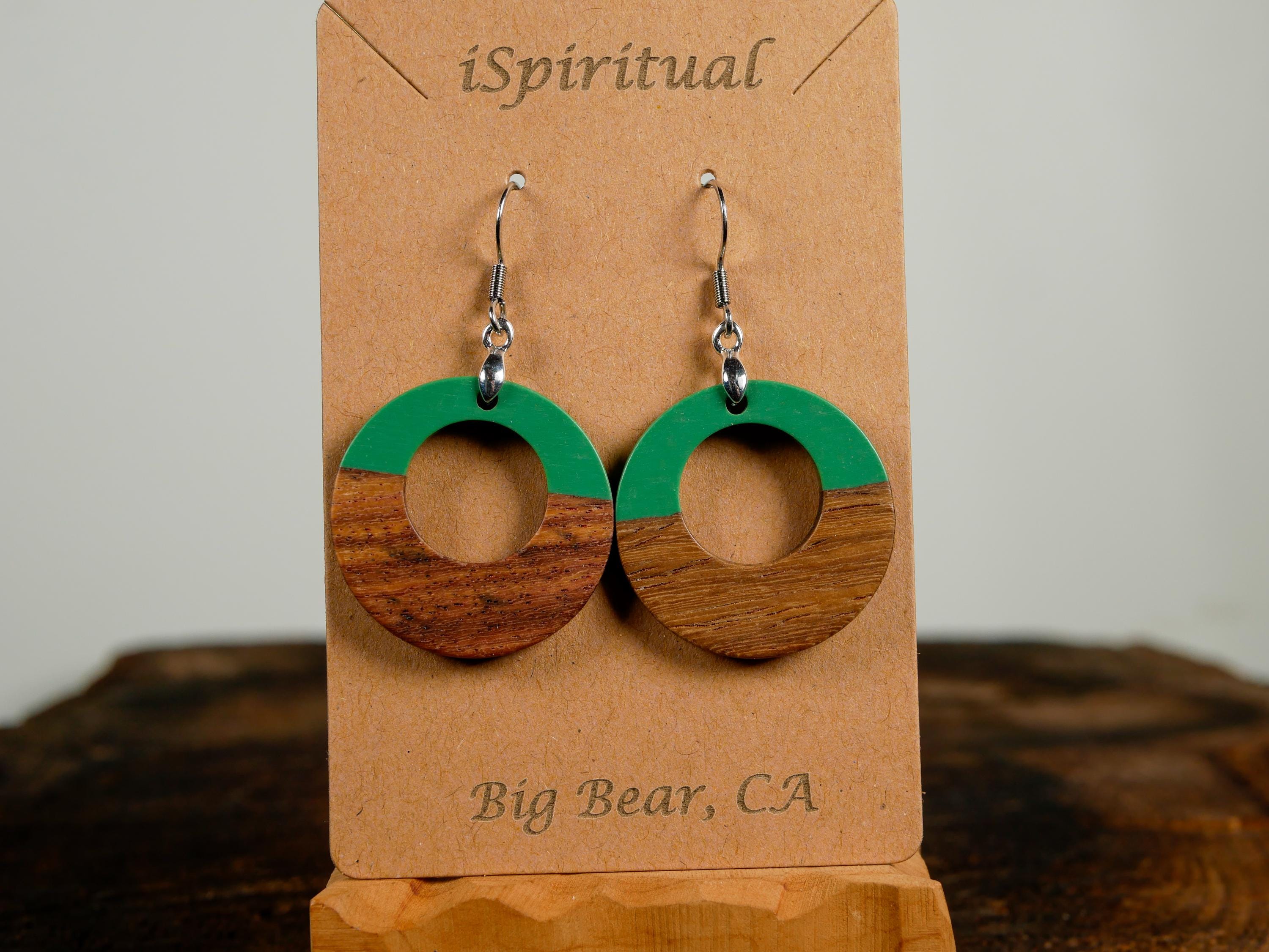 Green Circle Earrings • Open Hoop Boho Jewelry • Lightweight Dangle Earrings