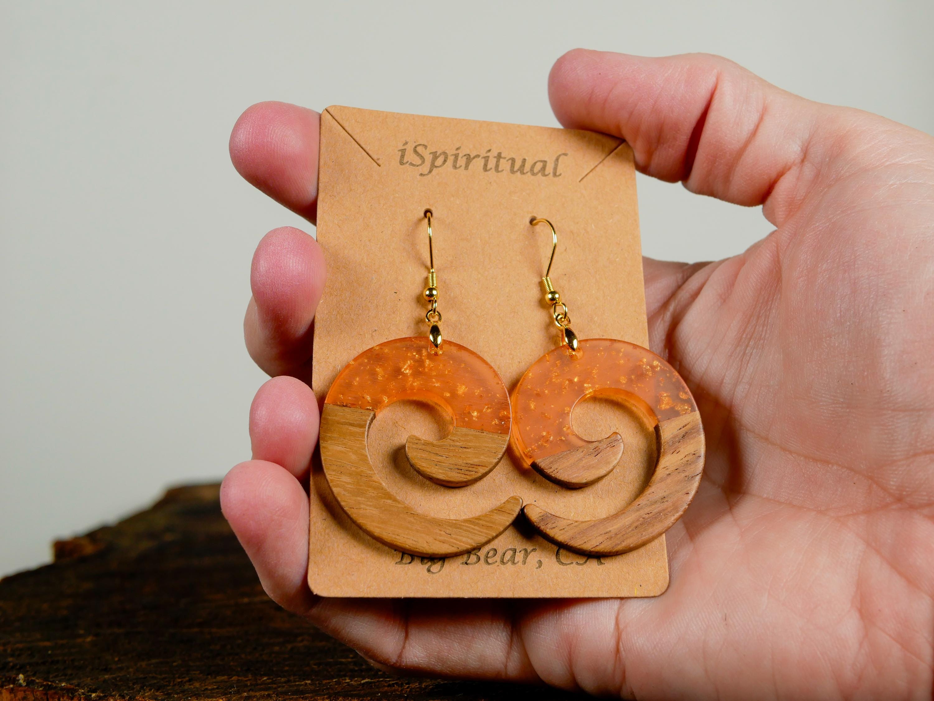 Orange Spiral Earrings • Gold Fleck Jewelry • Boho Witchy Earrings