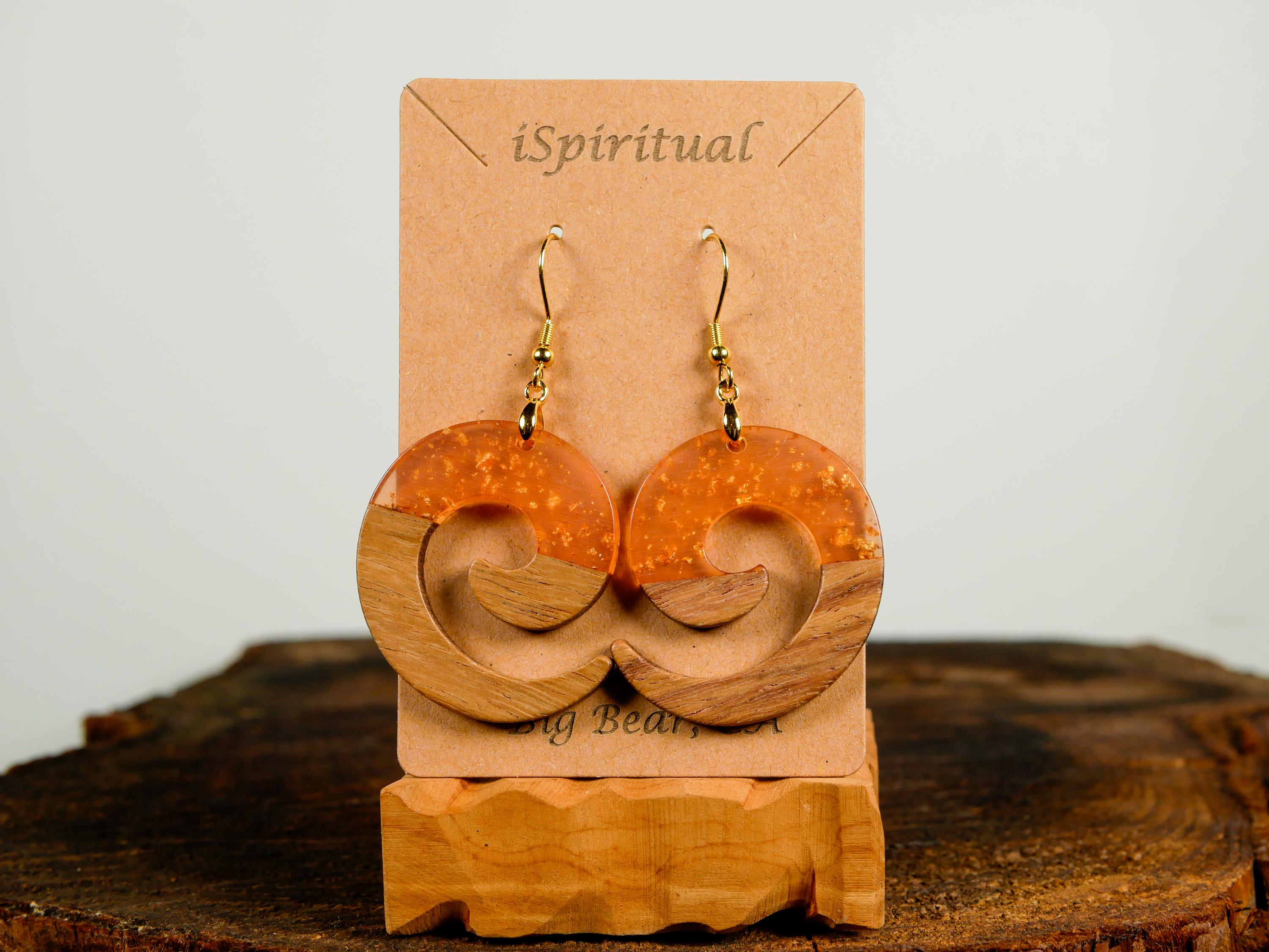 Orange Spiral Earrings • Gold Fleck Jewelry • Boho Witchy Earrings