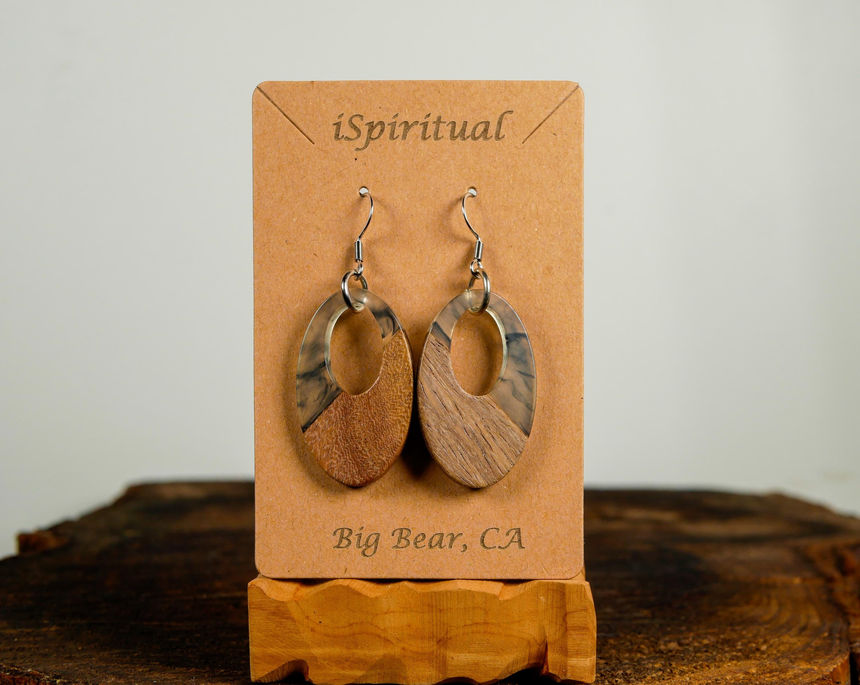 Charcoal Oval Earrings • Witchy Neutral Jewelry • Boho Dangle Earrings