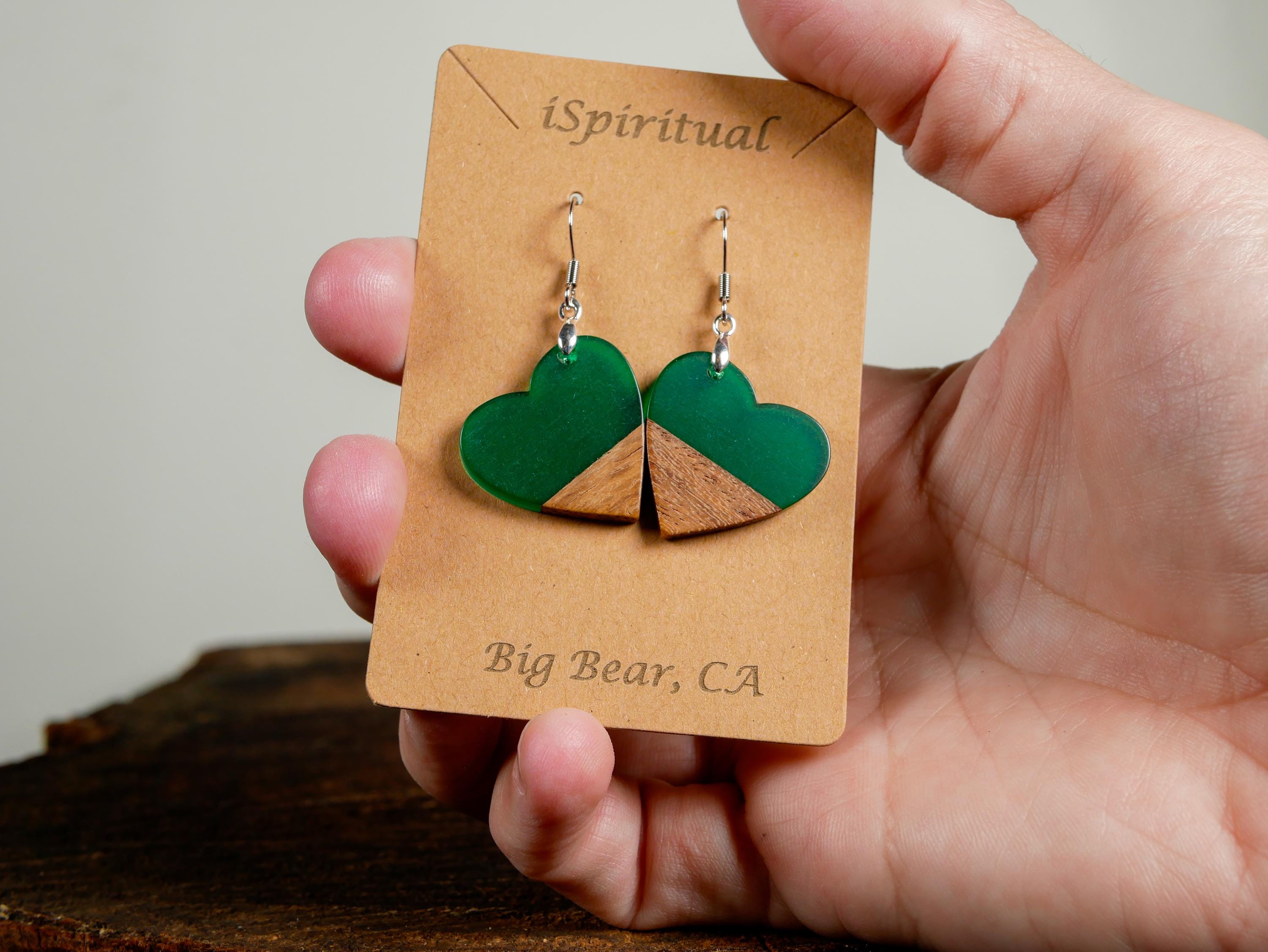 Green Heart Earrings • Nature Lover Jewelry • Boho Heart Dangles