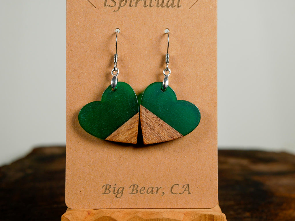 Green Heart Earrings • Nature Lover Jewelry • Boho Heart Dangles