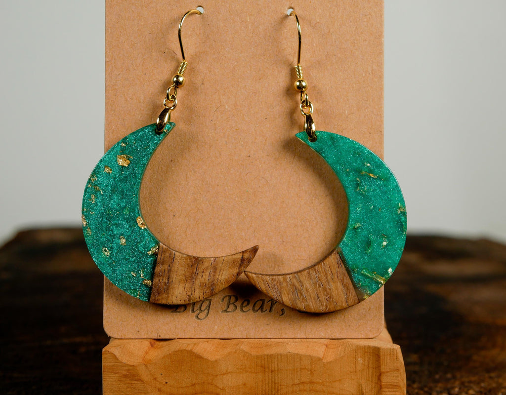 Crescent Moon Earrings • Aqua & Gold • Witchy Jewelry • Celestial Earrings • Lunar Gift • Handmade