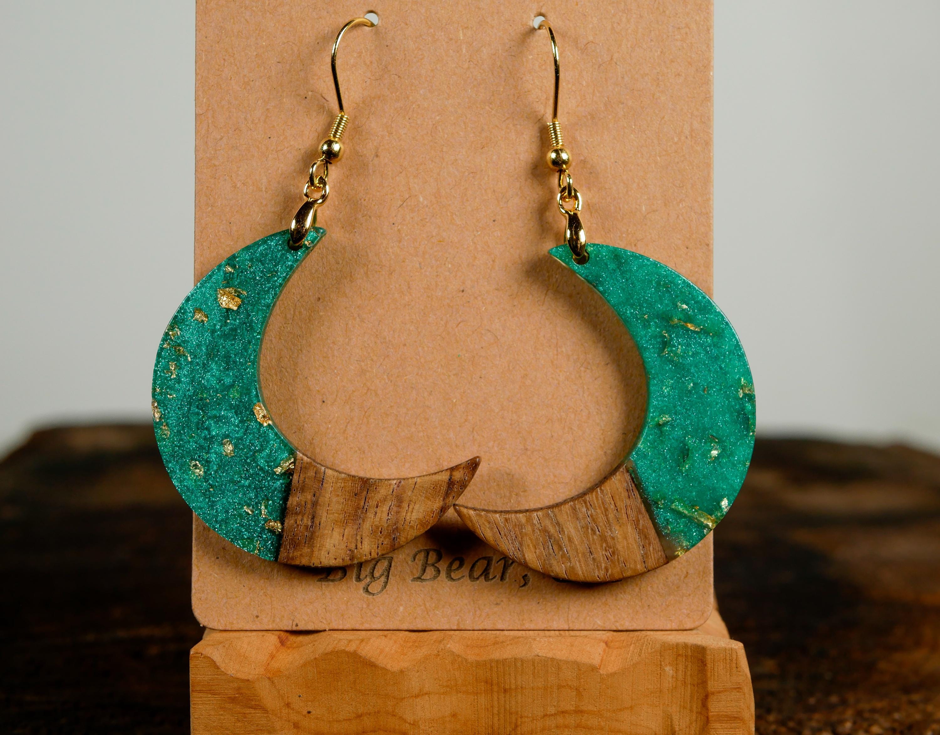 Crescent Moon Earrings • Aqua & Gold • Witchy Jewelry • Celestial Earrings • Lunar Gift • Handmade