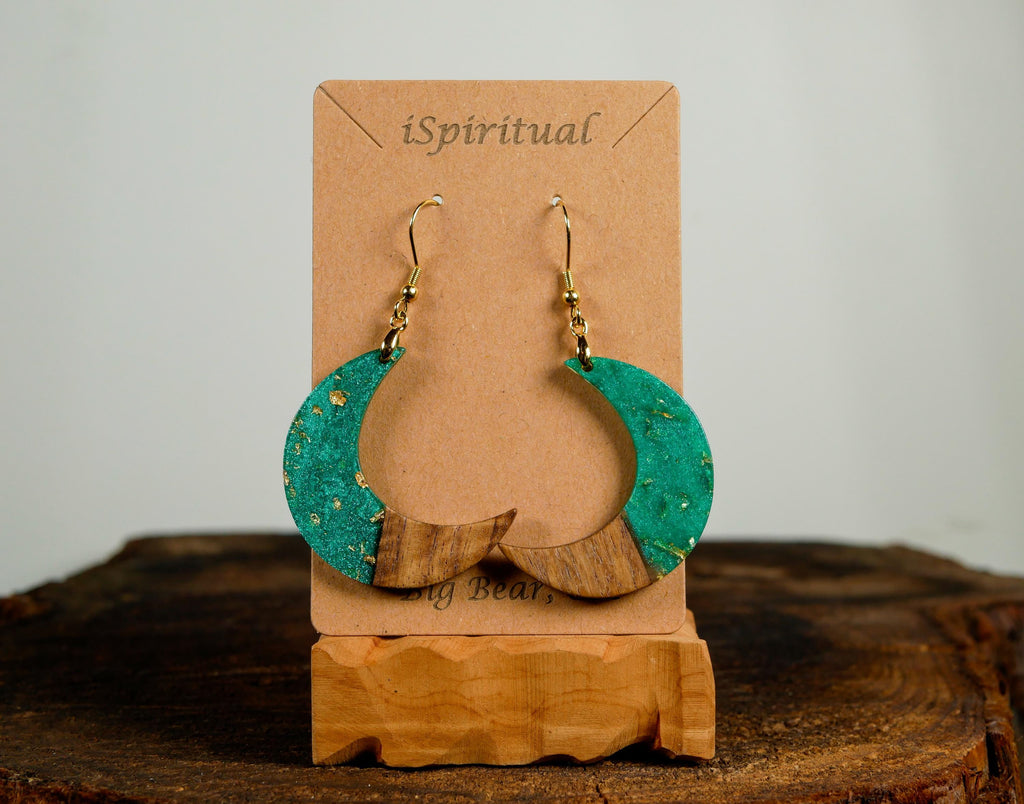 Crescent Moon Earrings • Aqua & Gold • Witchy Jewelry • Celestial Earrings • Lunar Gift • Handmade