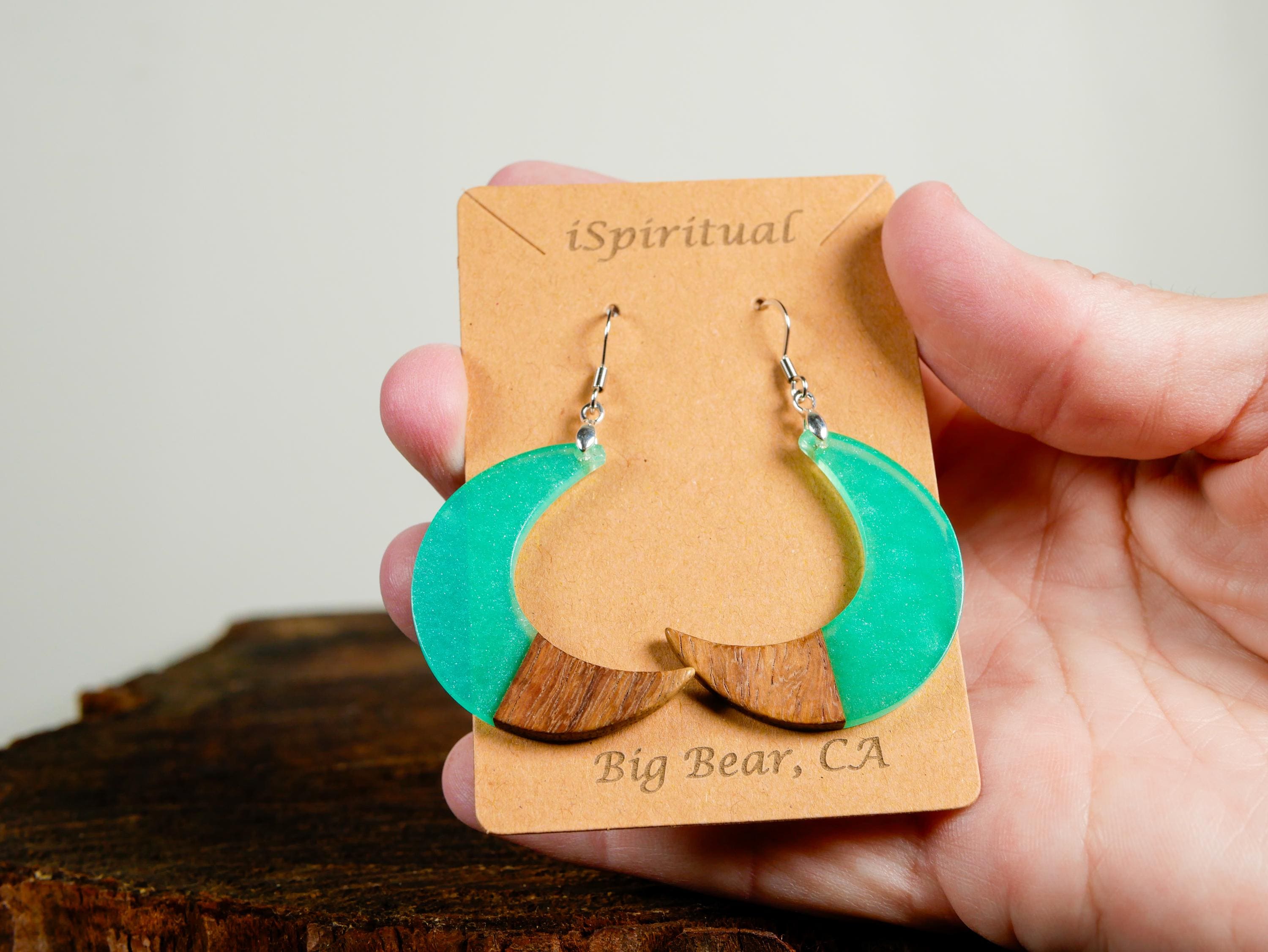 Crescent Moon Earrings • Aqua • Celestial Jewelry • Witchy Gift • Lunar Earrings • Handmade