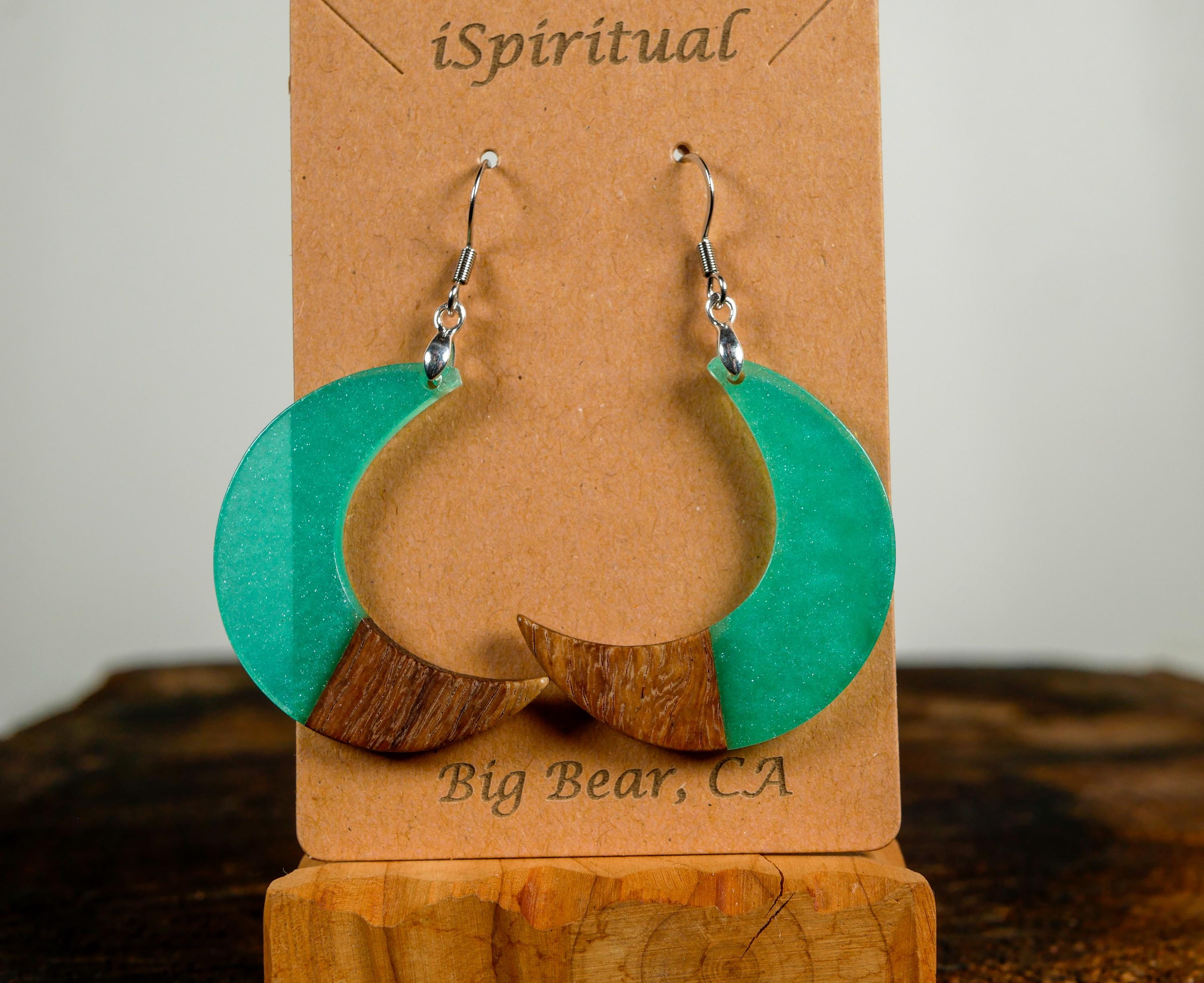 Crescent Moon Earrings • Aqua • Celestial Jewelry • Witchy Gift • Lunar Earrings • Handmade