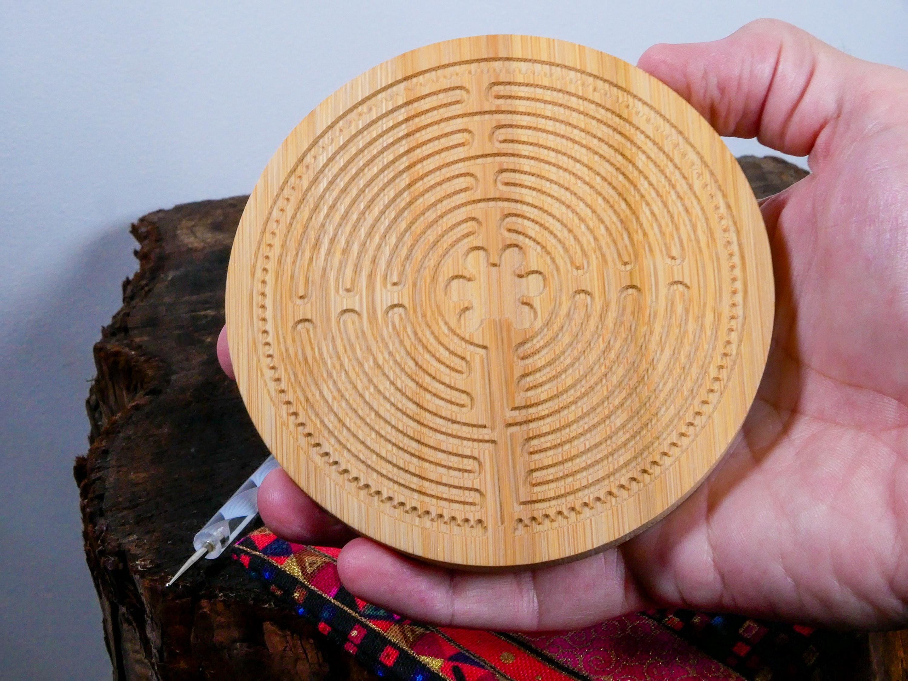 4.5" Bamboo Wood Chartres Finger Labyrinth Meditation Tool Mindfulness Stress Relief Calm Focus