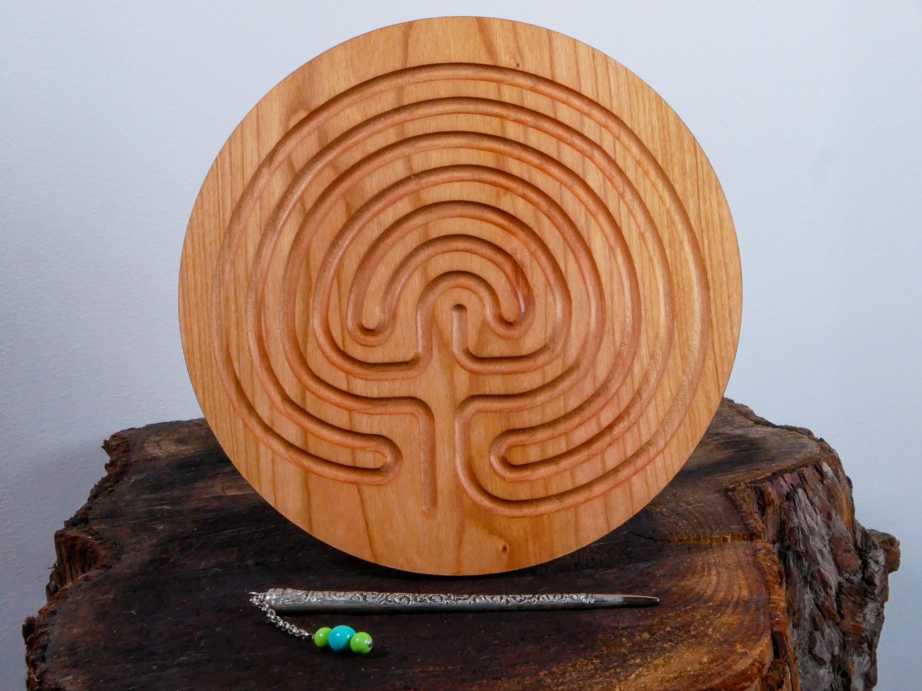 7" Classical Finger Labyrinth on Cherry Wood • Mindfulness Tool • Meditation • Stress Relief • Thoughtful Gift