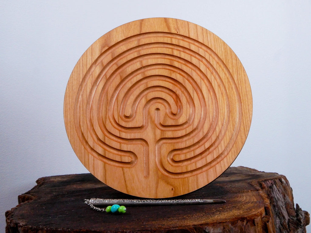 7" Classical Finger Labyrinth on Cherry Wood • Mindfulness Tool • Meditation • Stress Relief • Thoughtful Gift