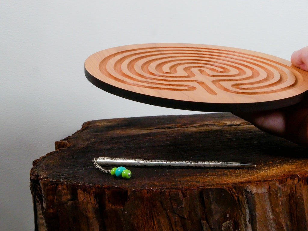 7" Classical Finger Labyrinth on Cherry Wood • Mindfulness Tool • Meditation • Stress Relief • Thoughtful Gift