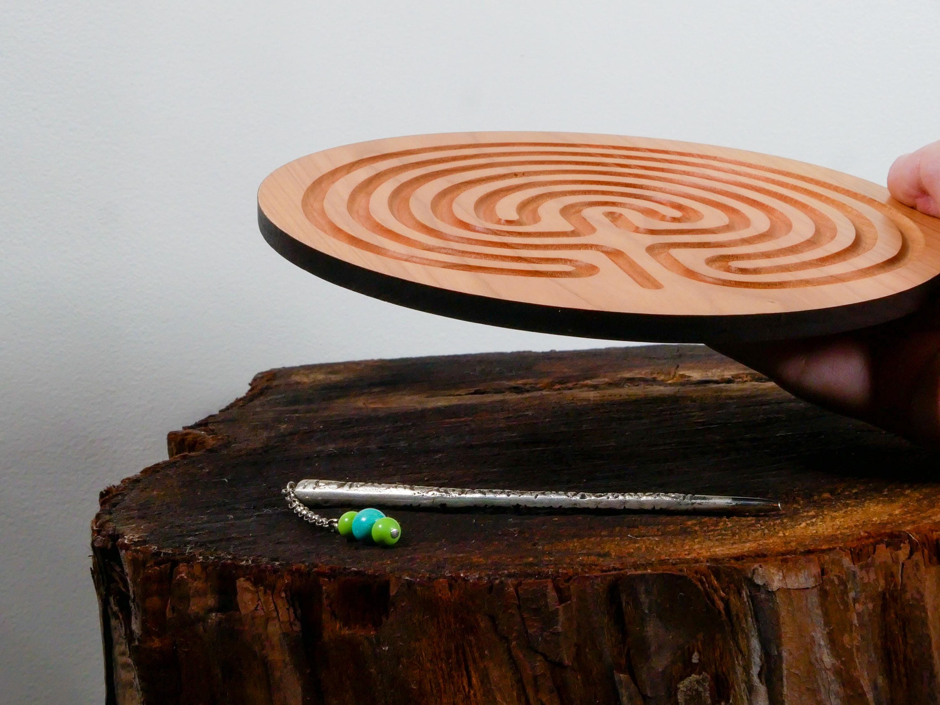 7" Classical Finger Labyrinth on Cherry Wood • Mindfulness Tool • Meditation • Stress Relief • Thoughtful Gift