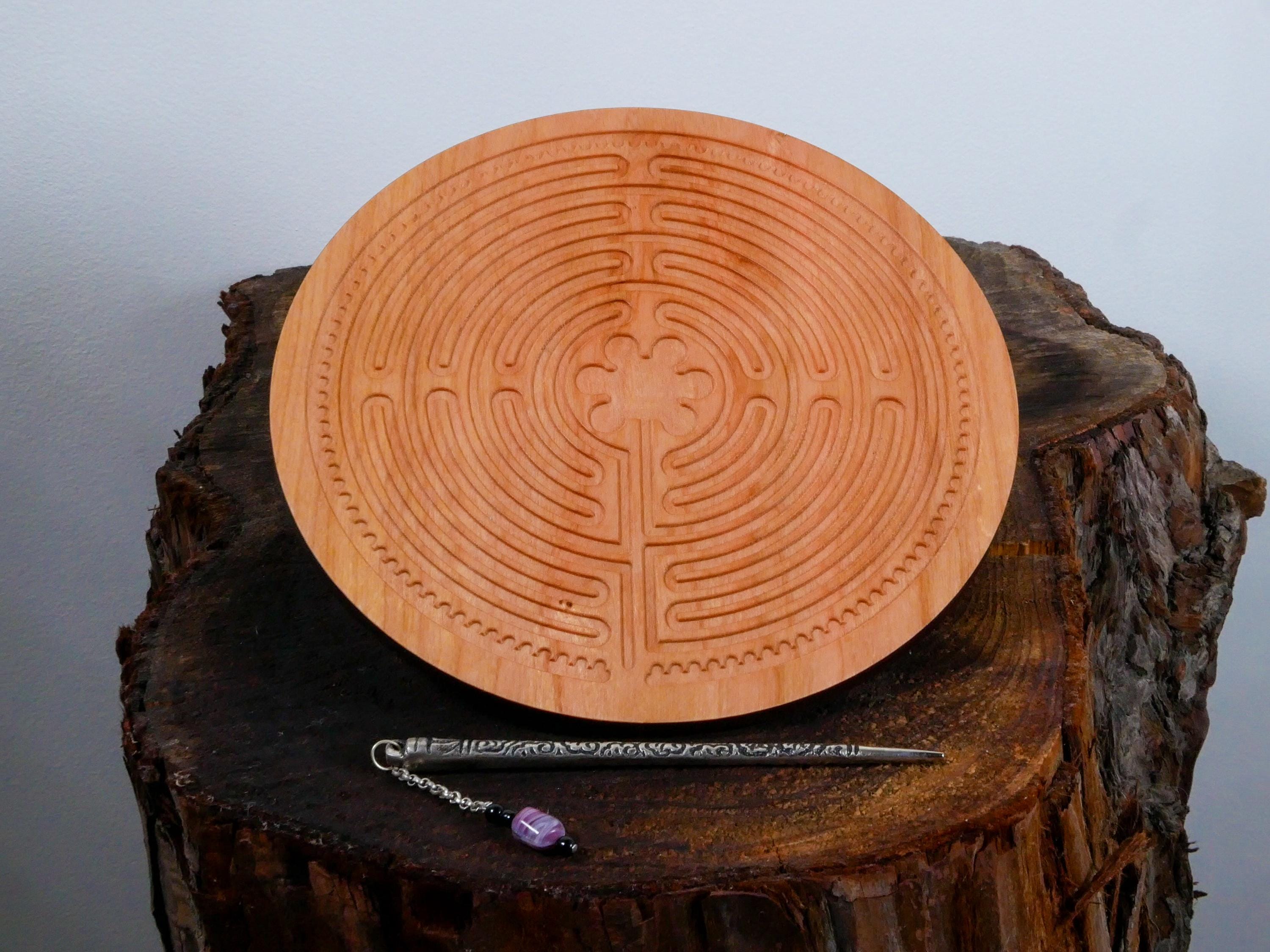 7" Chartres Finger Labyrinth on Cherry Wood • Mindfulness Tool • Meditation • Stress Relief • Thoughtful Gift