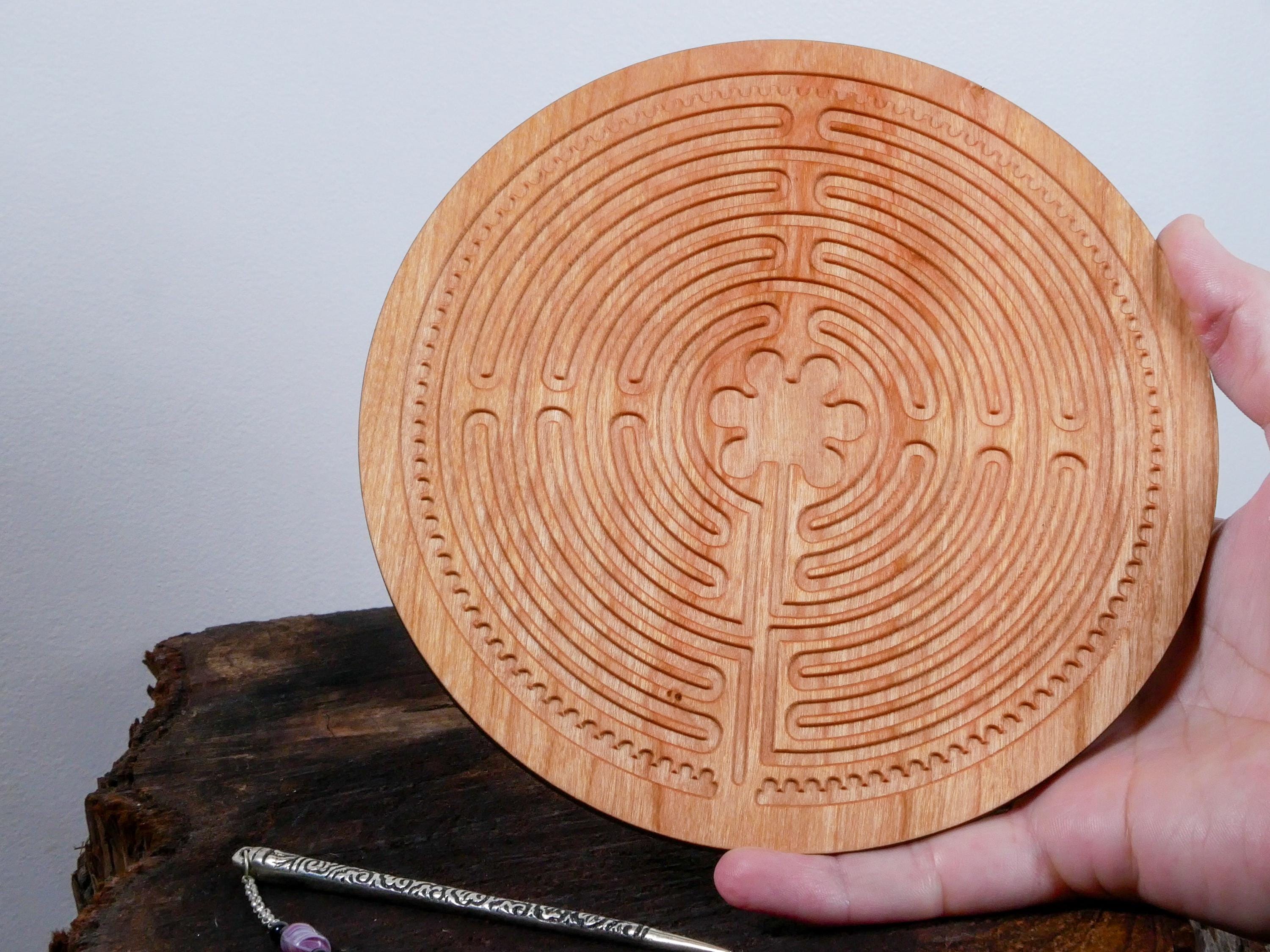 7" Chartres Finger Labyrinth on Cherry Wood • Mindfulness Tool • Meditation • Stress Relief • Thoughtful Gift