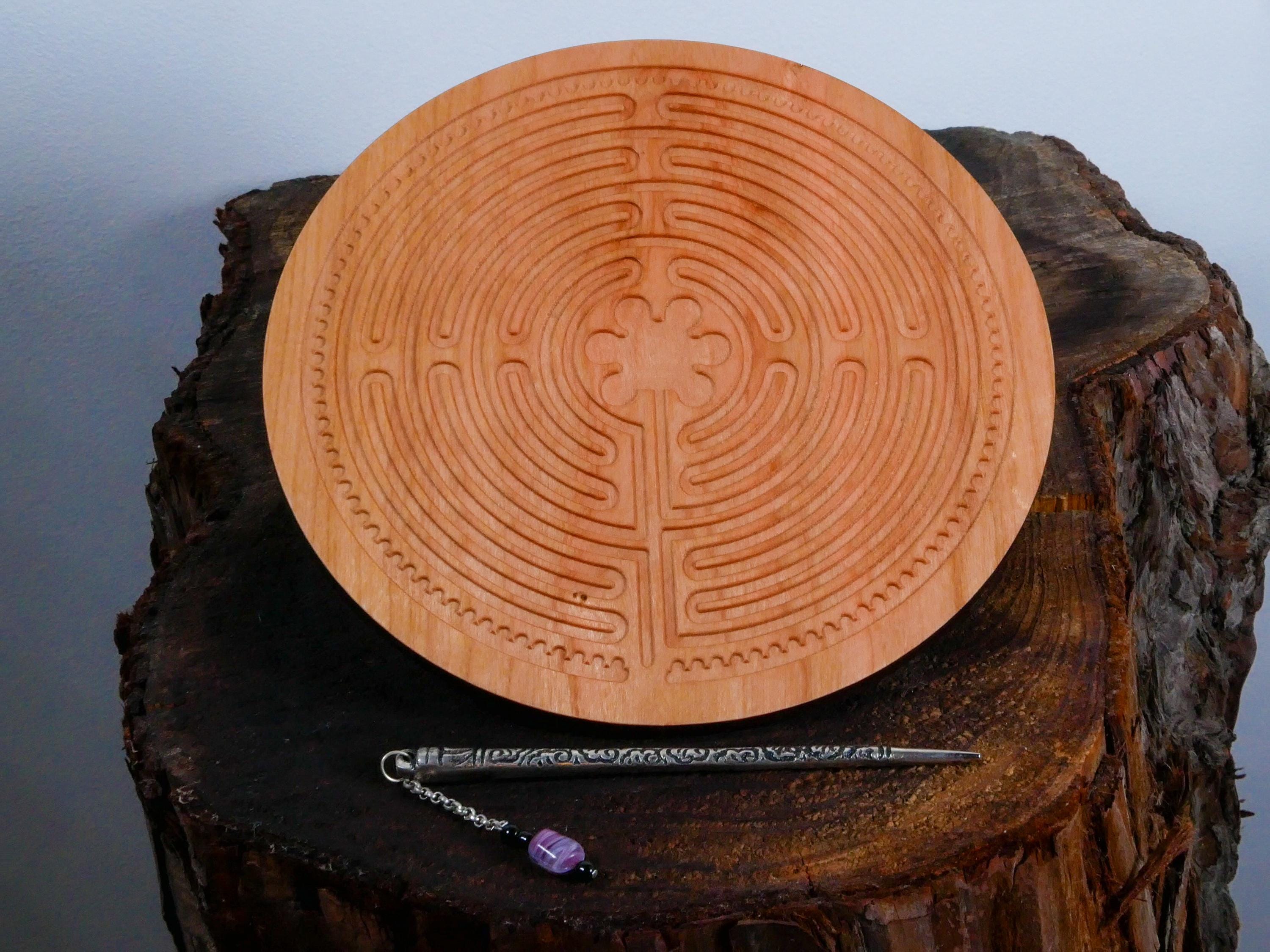 7" Chartres Finger Labyrinth on Cherry Wood • Mindfulness Tool • Meditation • Stress Relief • Thoughtful Gift