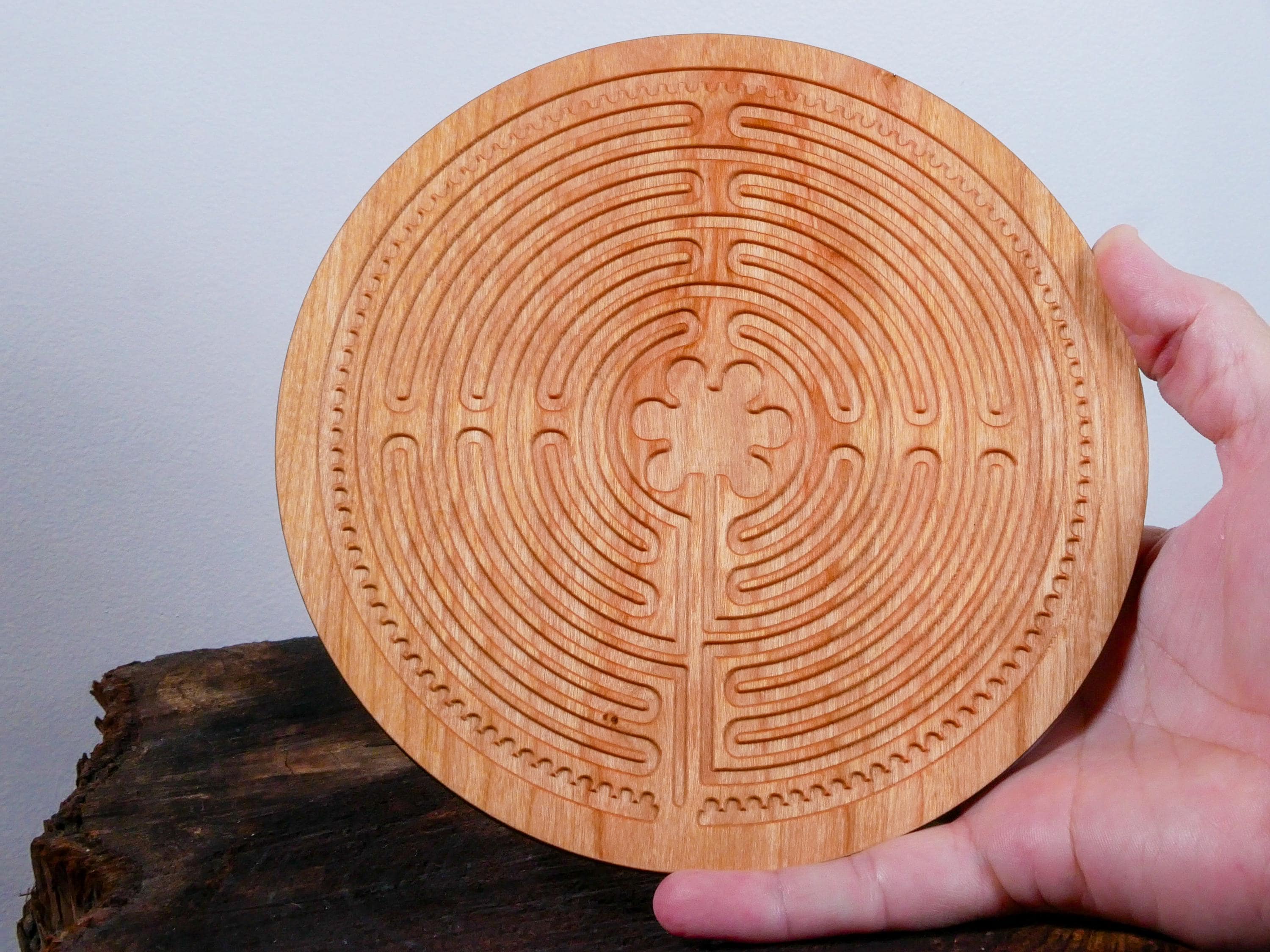 7" Chartres Finger Labyrinth on Cherry Wood • Mindfulness Tool • Meditation • Stress Relief • Thoughtful Gift