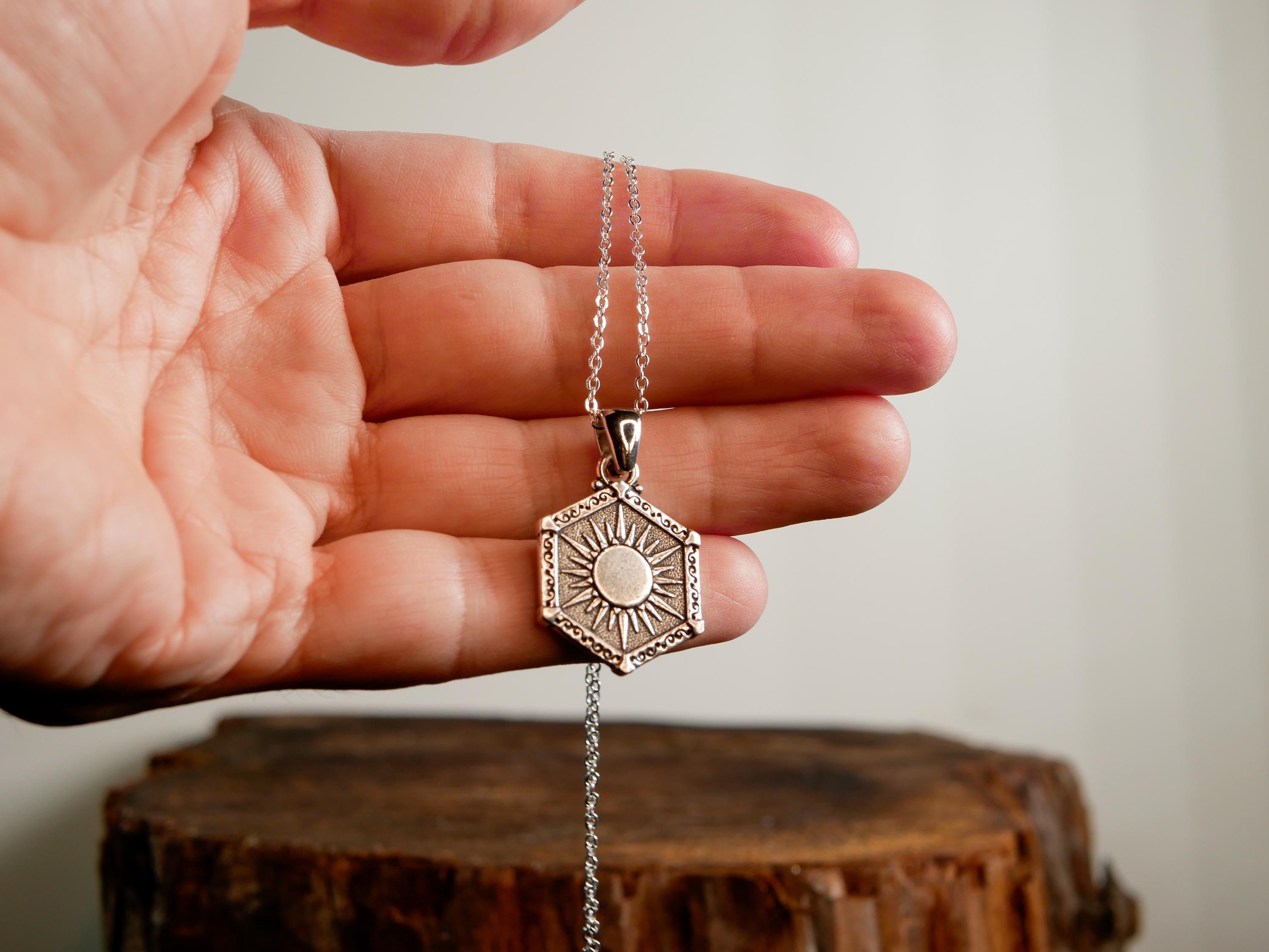 Sun and Moon Hexagon Necklace • Reversible Celestial Pendant • Mindfulness Jewelry • Meaningful Gift • Spiritual Necklace