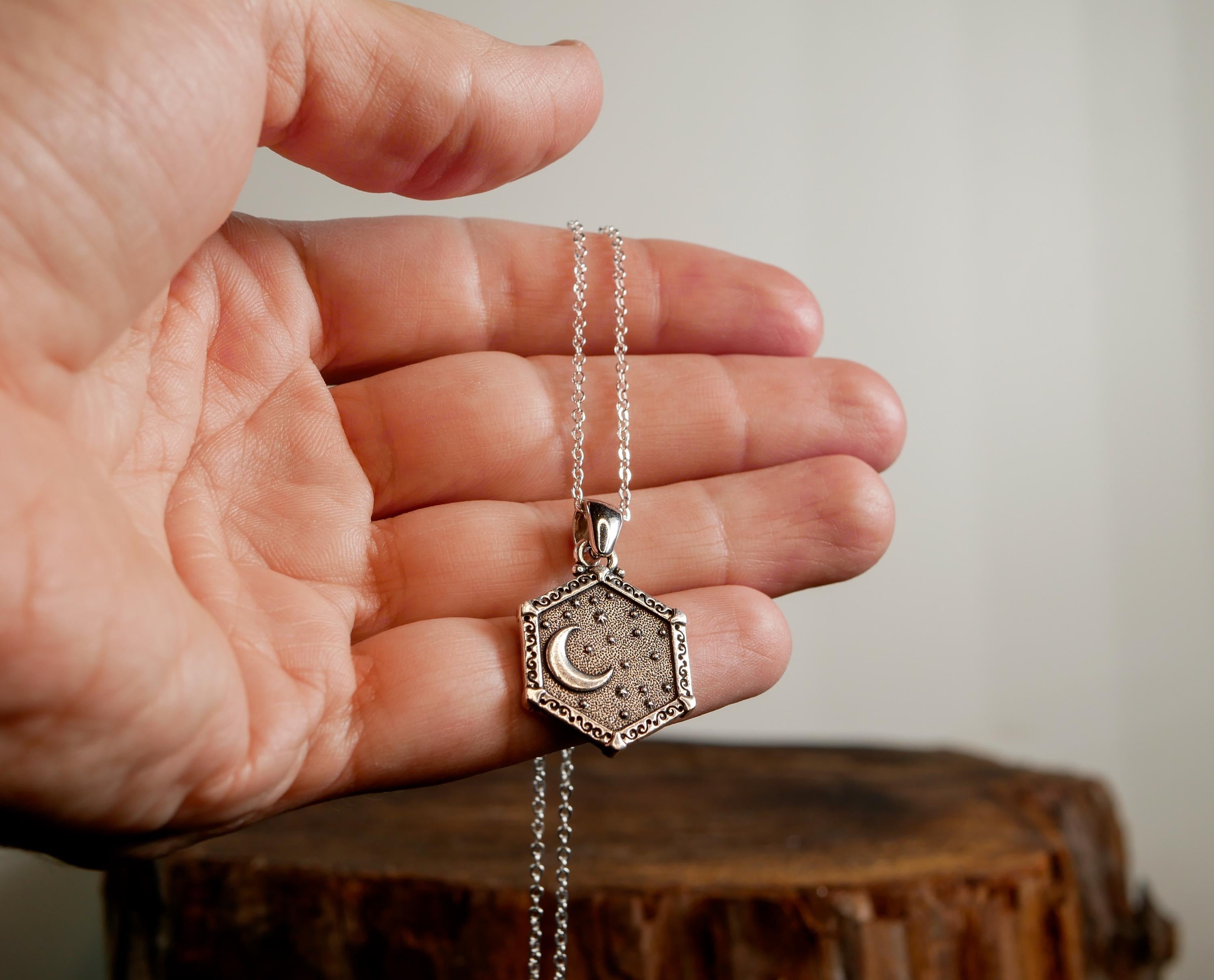 Sun and Moon Hexagon Necklace • Reversible Celestial Pendant • Mindfulness Jewelry • Meaningful Gift • Spiritual Necklace