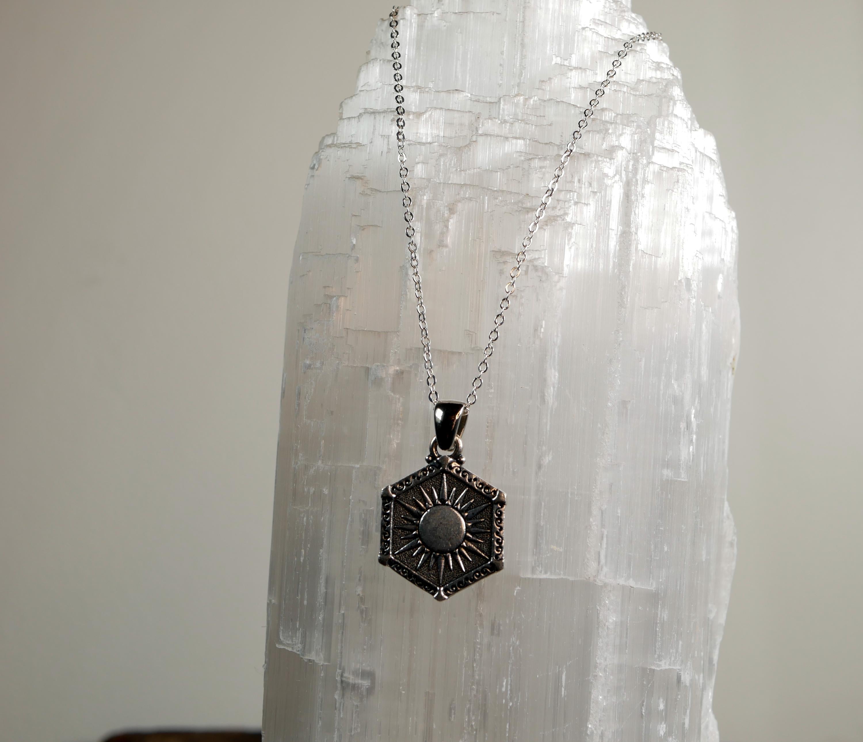 Sun and Moon Hexagon Necklace • Reversible Celestial Pendant • Mindfulness Jewelry • Meaningful Gift • Spiritual Necklace