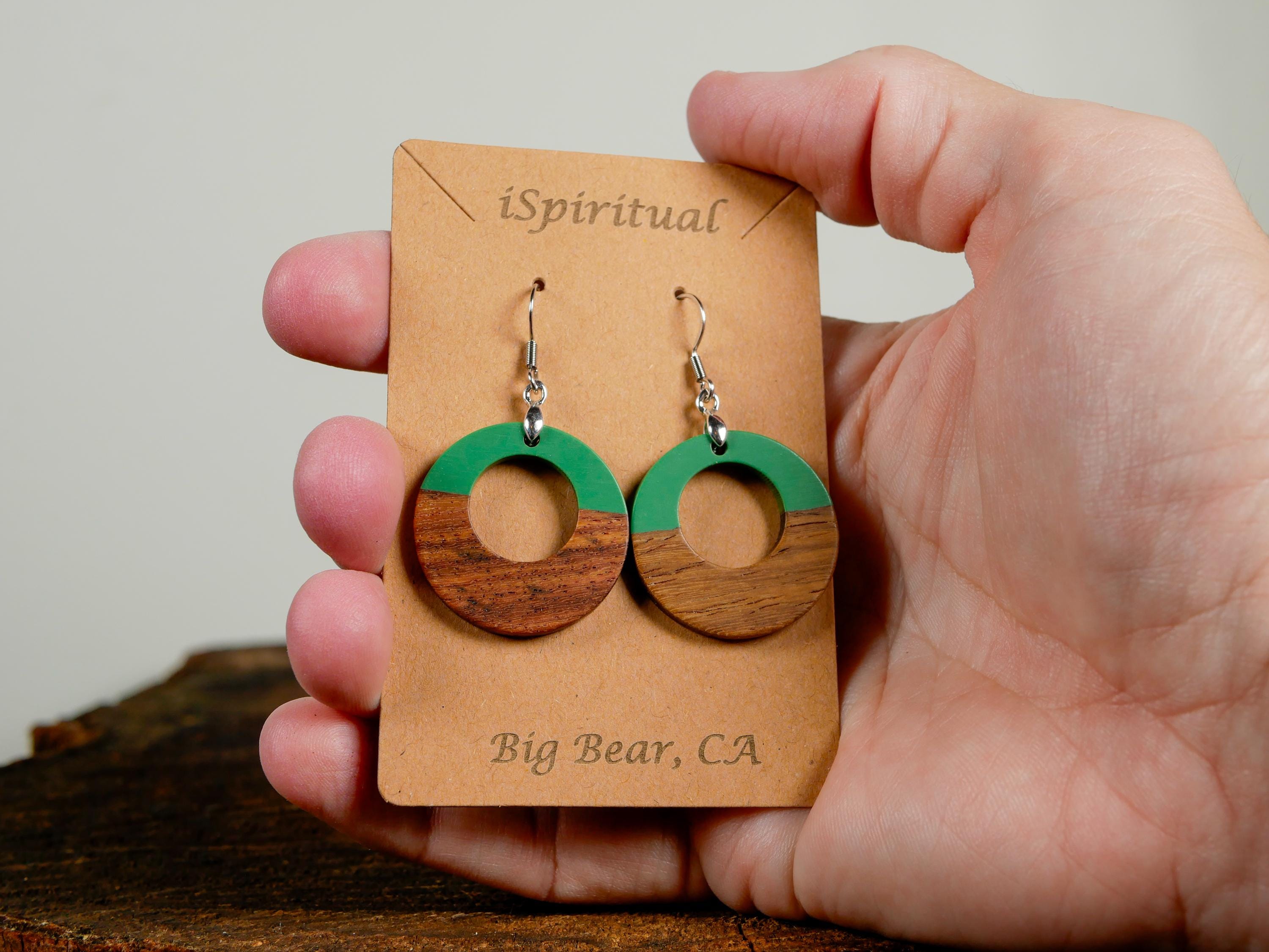 Green Circle Earrings • Open Hoop Boho Jewelry • Lightweight Dangle Earrings