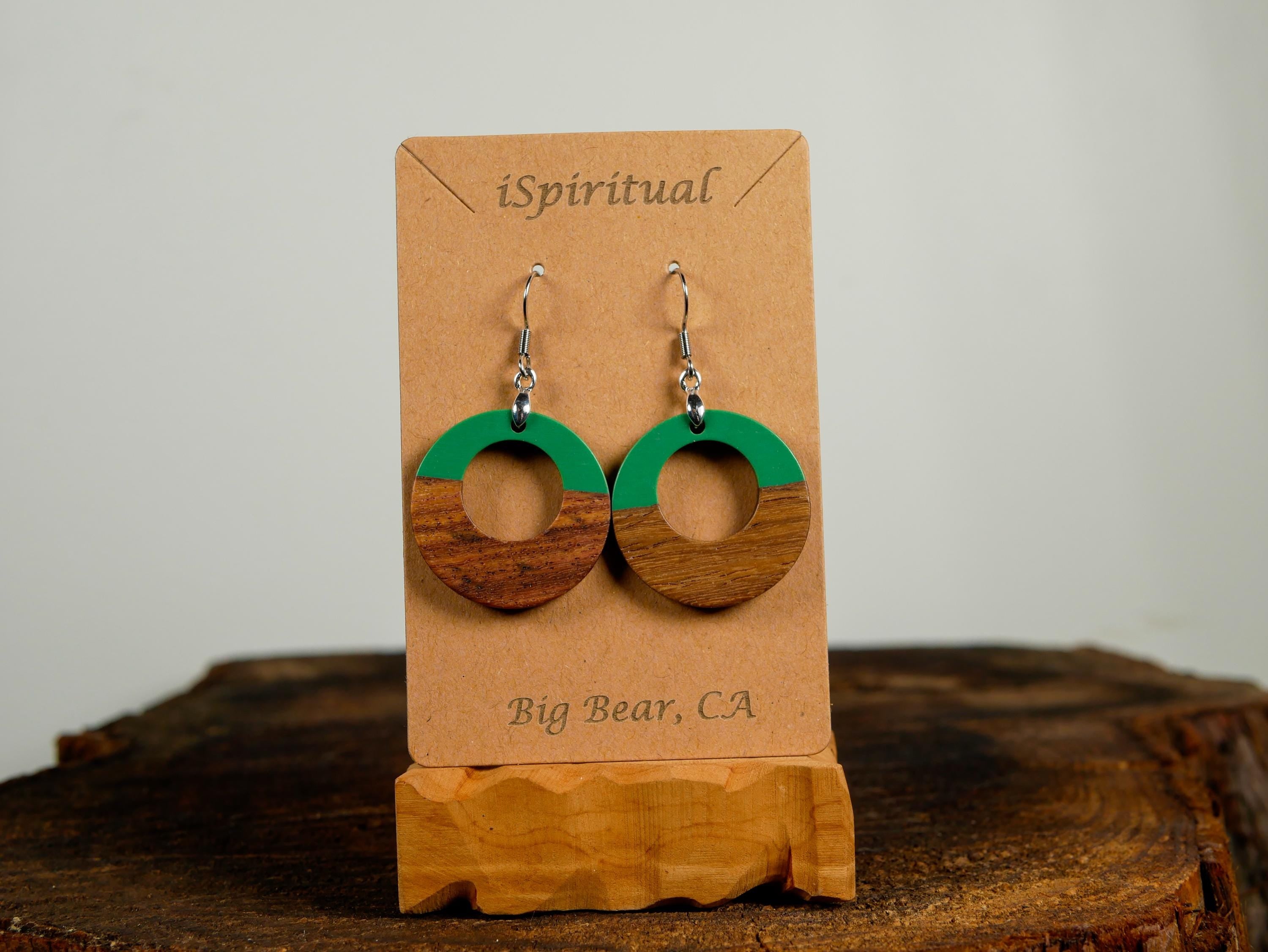 Green Circle Earrings • Open Hoop Boho Jewelry • Lightweight Dangle Earrings