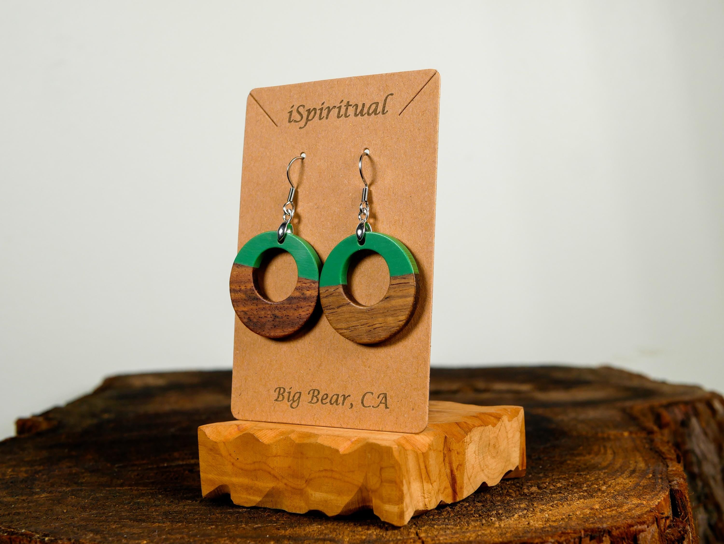 Green Circle Earrings • Open Hoop Boho Jewelry • Lightweight Dangle Earrings