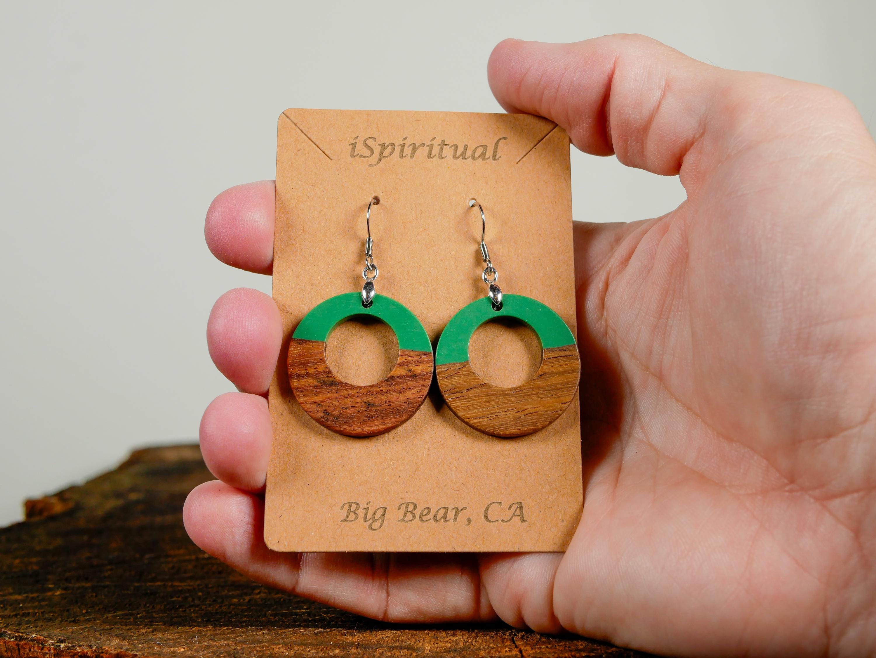 Green Circle Earrings • Open Hoop Boho Jewelry • Lightweight Dangle Earrings