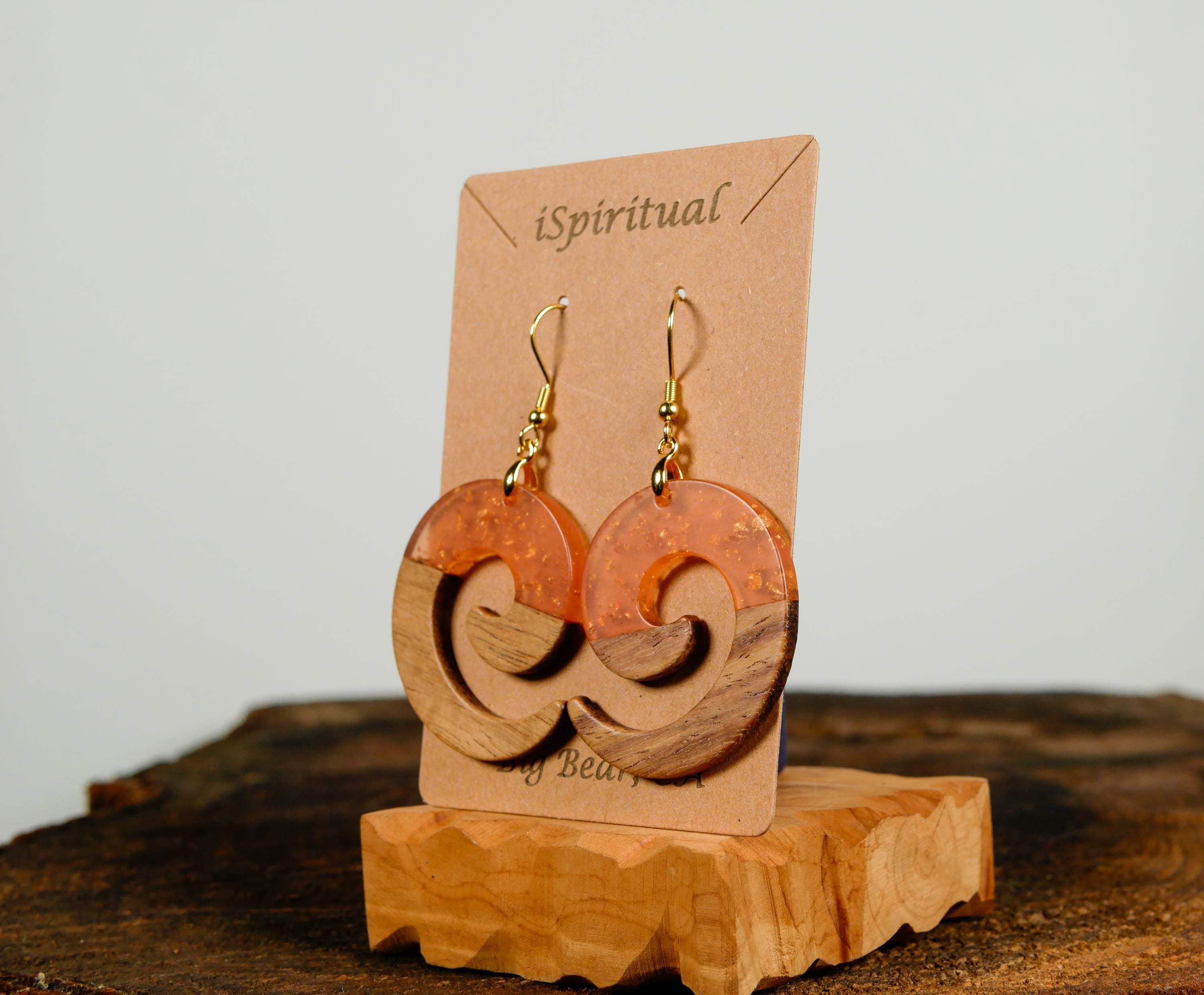 Orange Spiral Earrings • Gold Fleck Jewelry • Boho Witchy Earrings