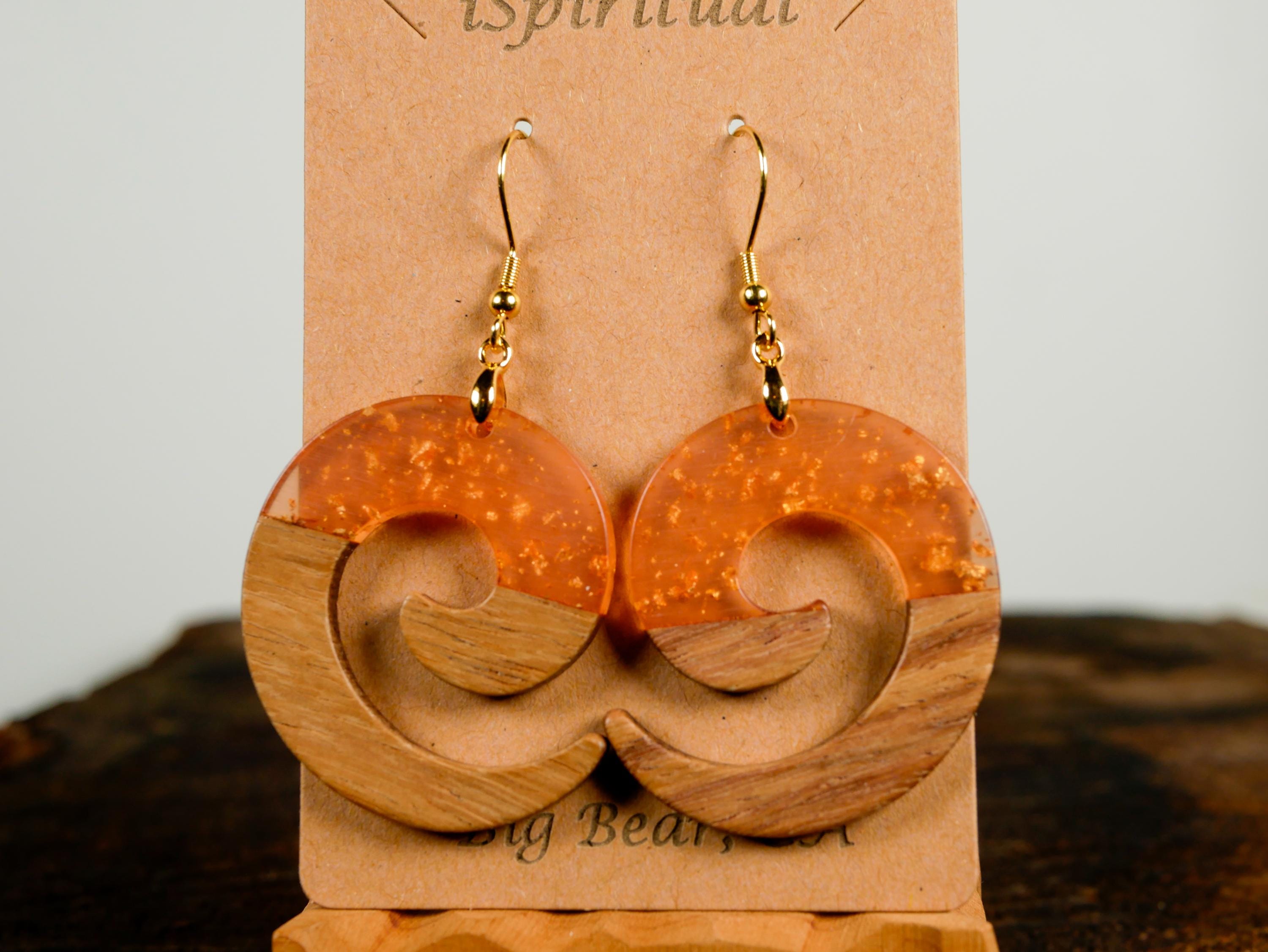 Orange Spiral Earrings • Gold Fleck Jewelry • Boho Witchy Earrings