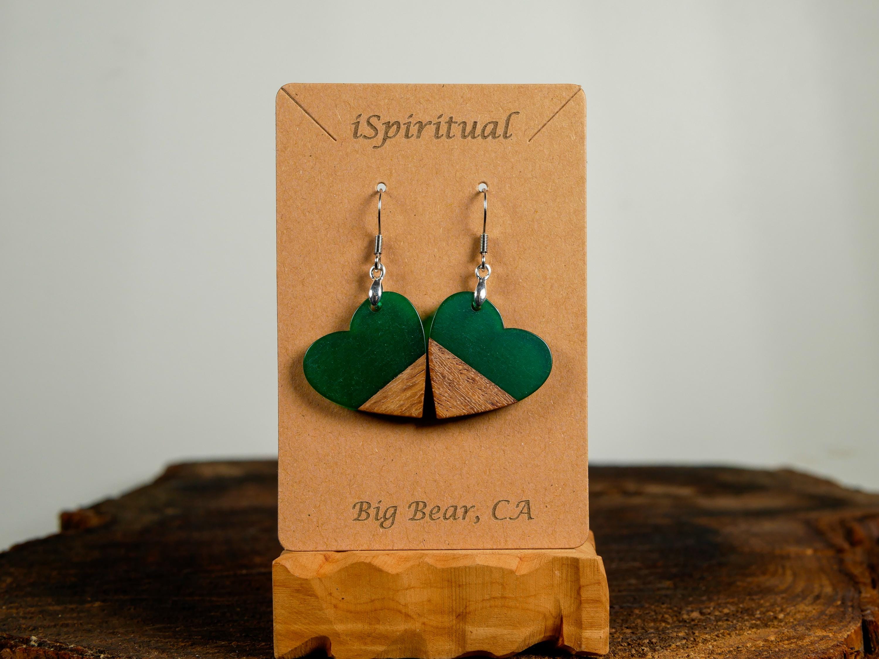 Green Heart Earrings • Nature Lover Jewelry • Boho Heart Dangles