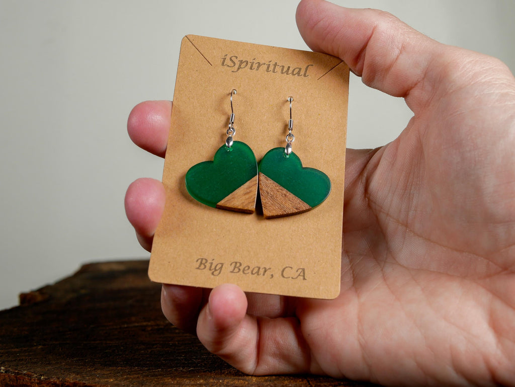 Green Heart Earrings • Nature Lover Jewelry • Boho Heart Dangles