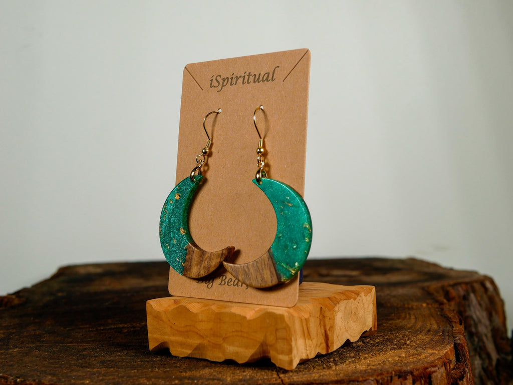 Crescent Moon Earrings • Aqua & Gold • Witchy Jewelry • Celestial Earrings • Lunar Gift • Handmade