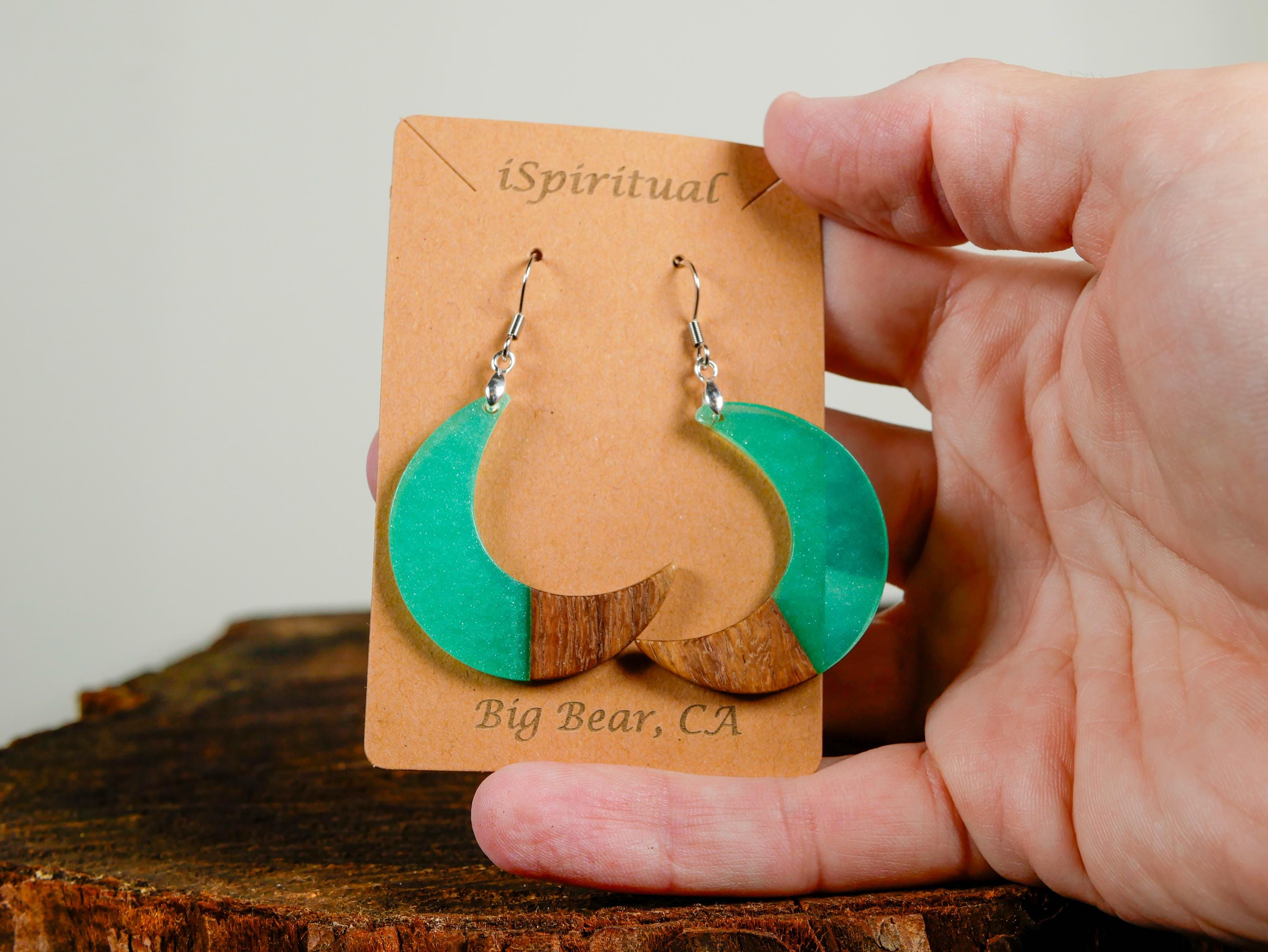 Crescent Moon Earrings • Aqua • Celestial Jewelry • Witchy Gift • Lunar Earrings • Handmade