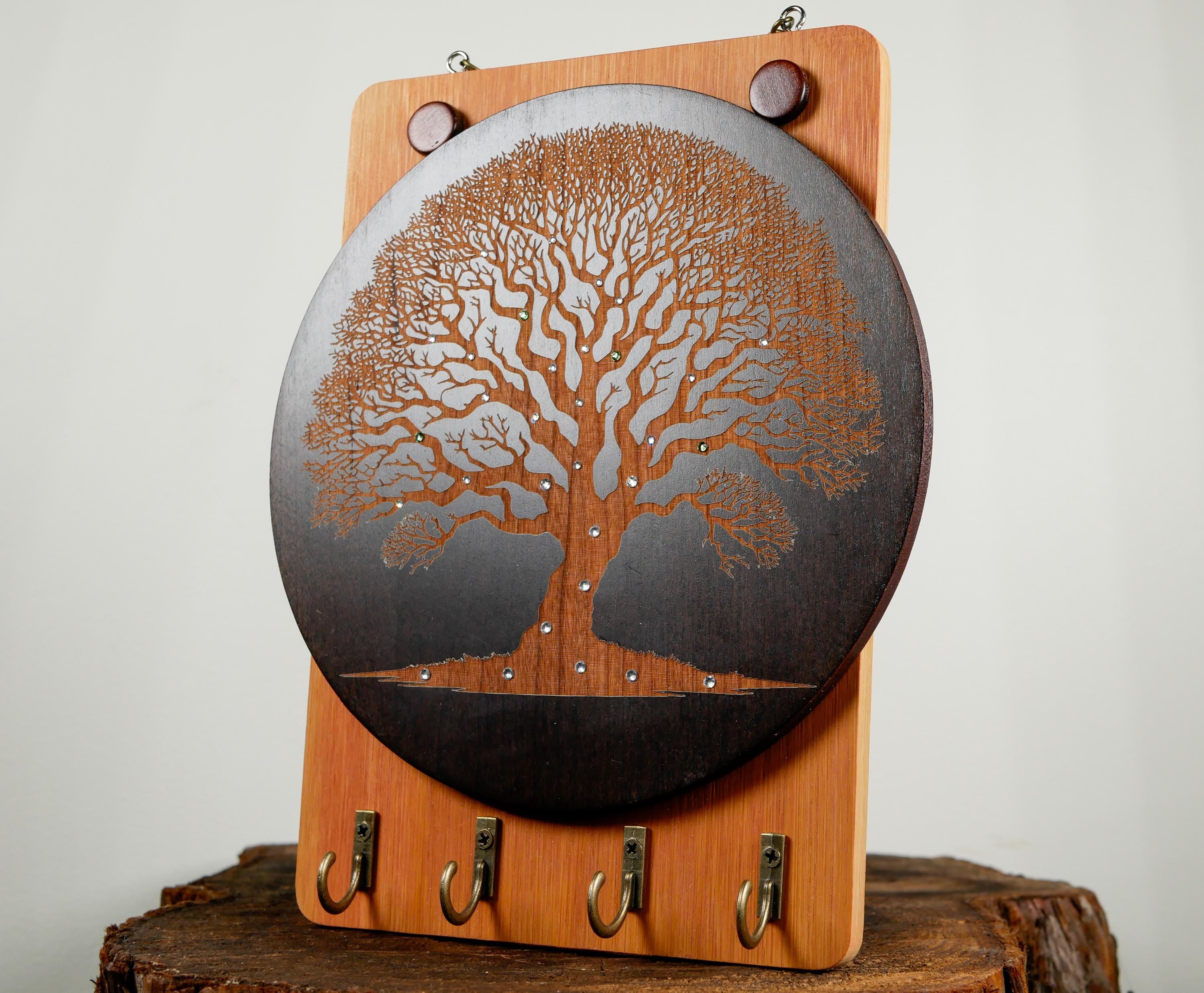 Tree of Life Key Holder • Wall Hanger Art • Entryway Organizer • Wooden Key Rack