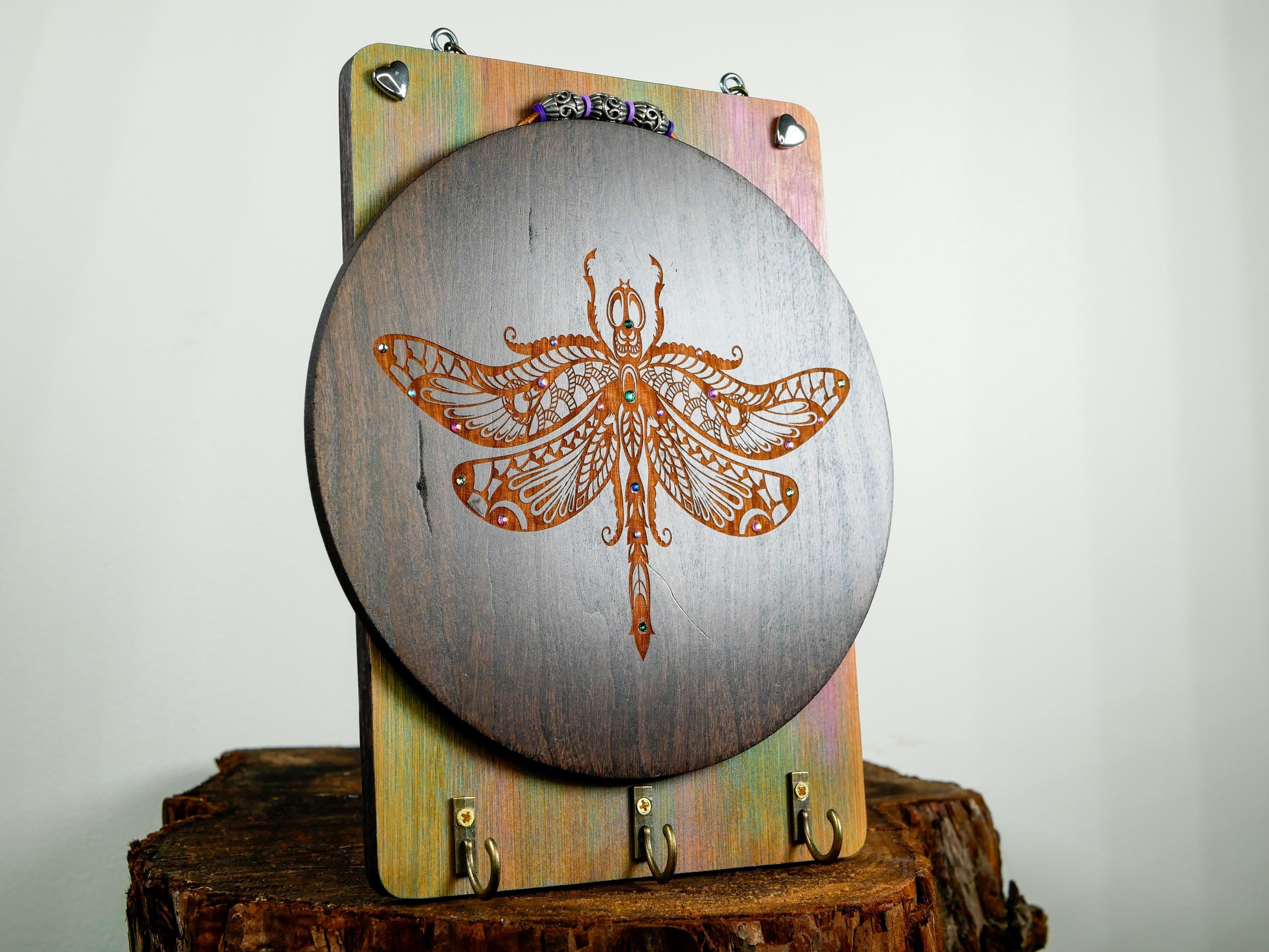 Dragonfly Key Holder Wall Art • Handcrafted Wood Key Rack • Nature Inspired Home Decor