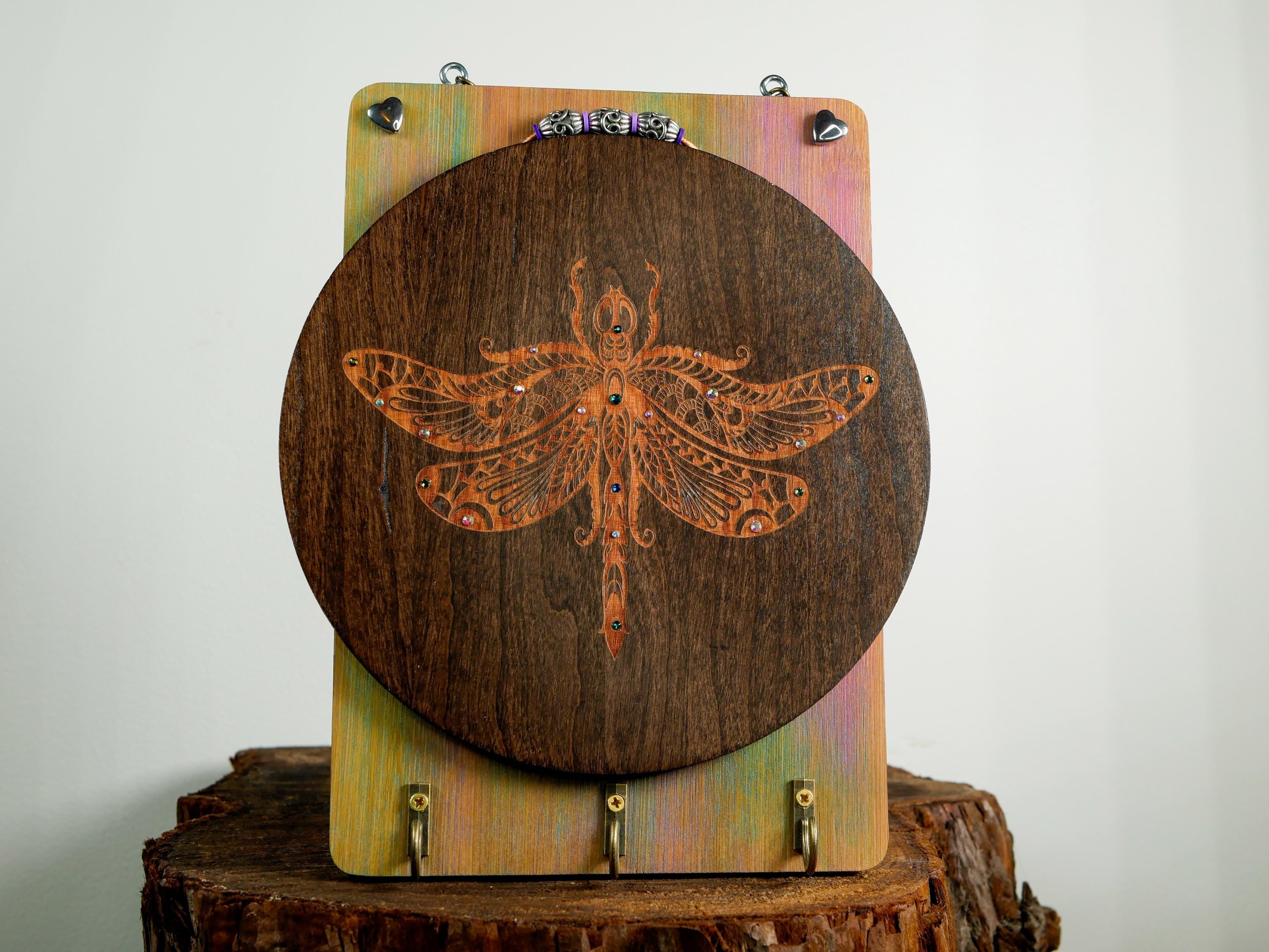Dragonfly Key Holder Wall Art • Handcrafted Wood Key Rack • Nature Inspired Home Decor
