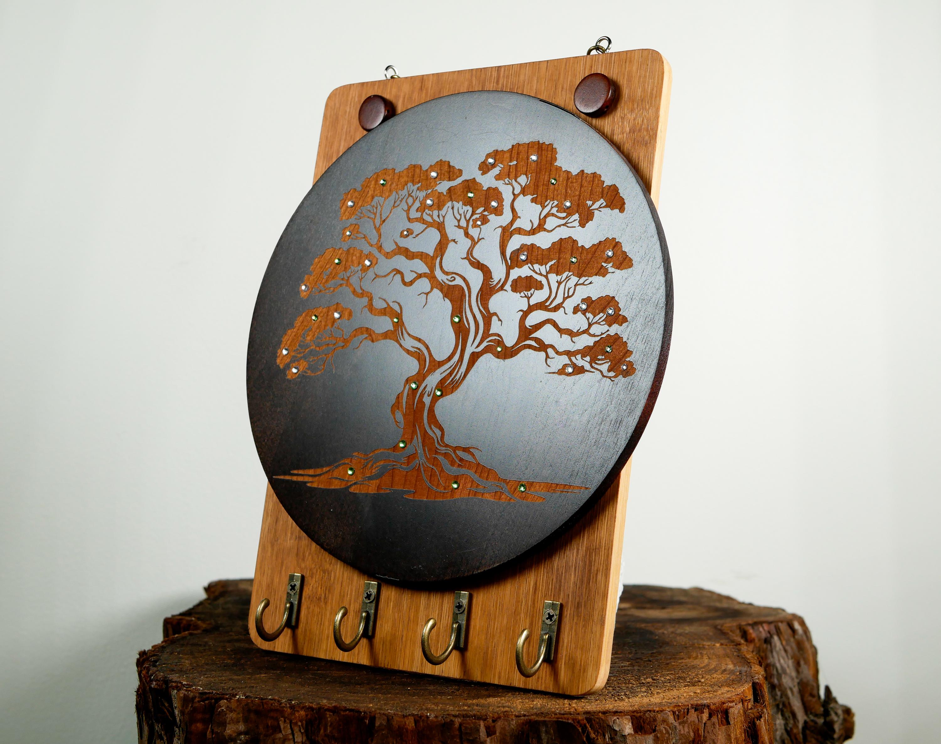 Sacred Grove Key Holder Wall Art • Handcrafted Wood Key Rack • Spiritual Home Decor