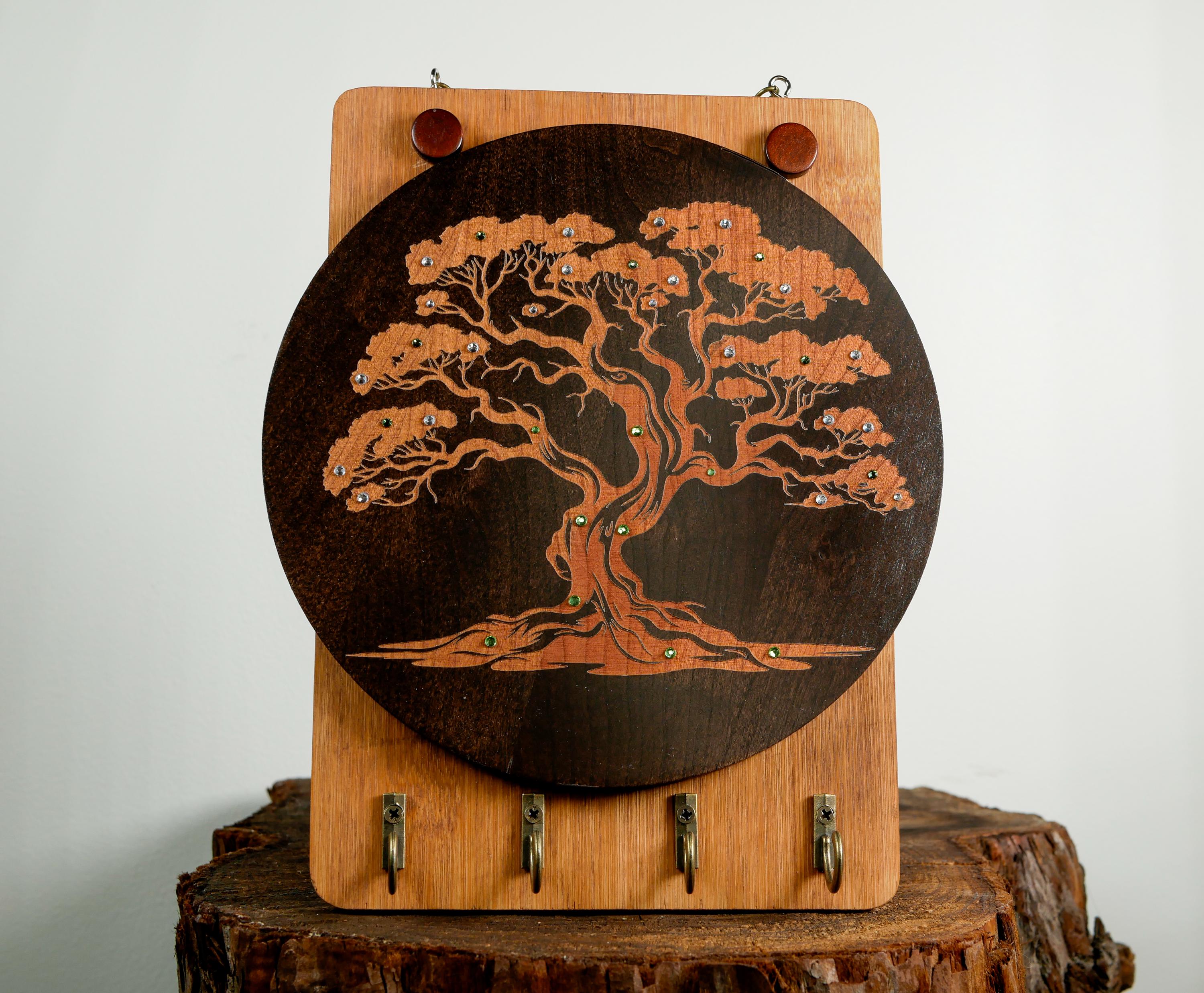 Sacred Grove Key Holder Wall Art • Handcrafted Wood Key Rack • Spiritual Home Decor