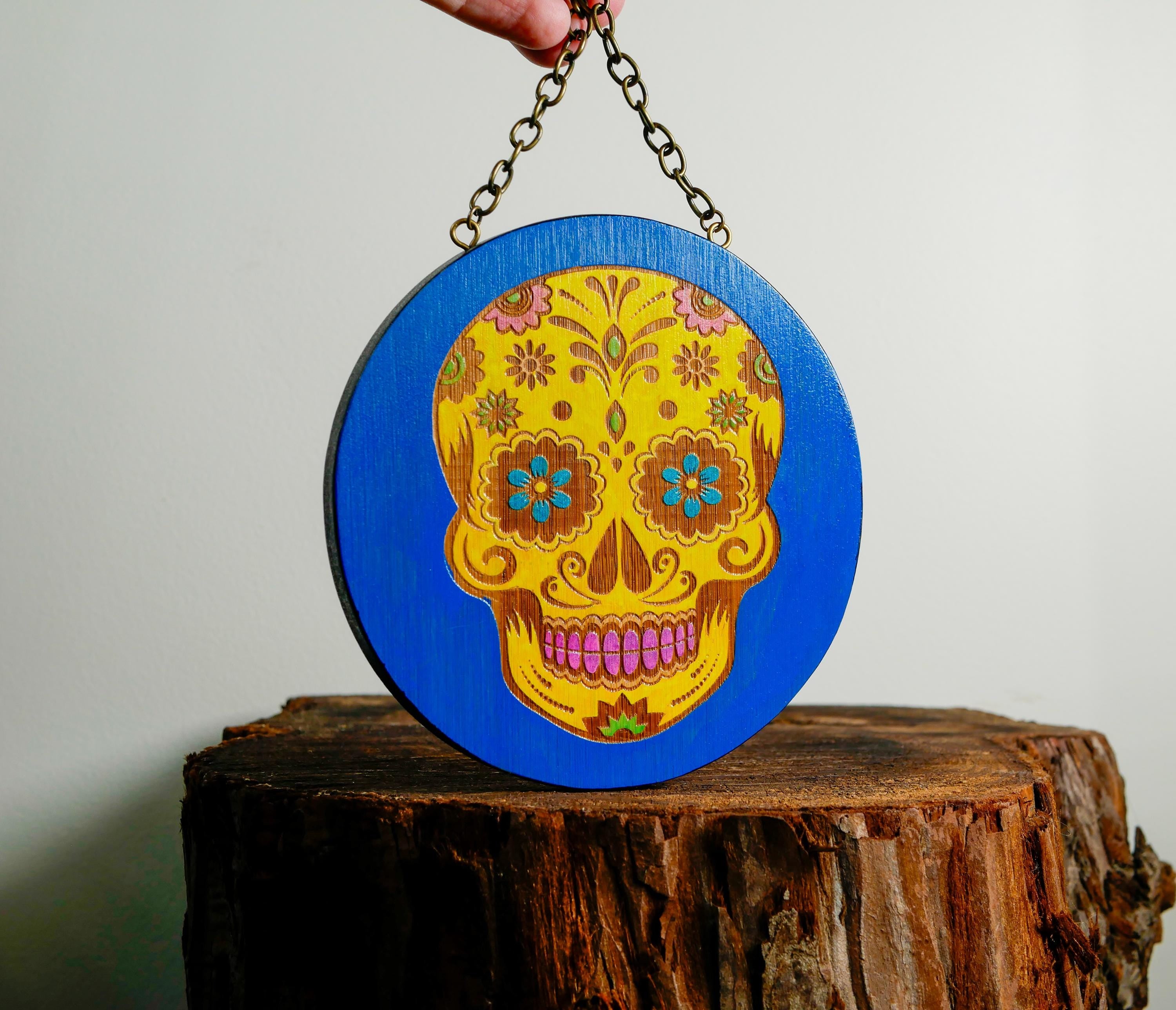 Sugar Skull Wall Hanging • Hand Painted Art • Día de los Muertos Decor • Skull Ornament