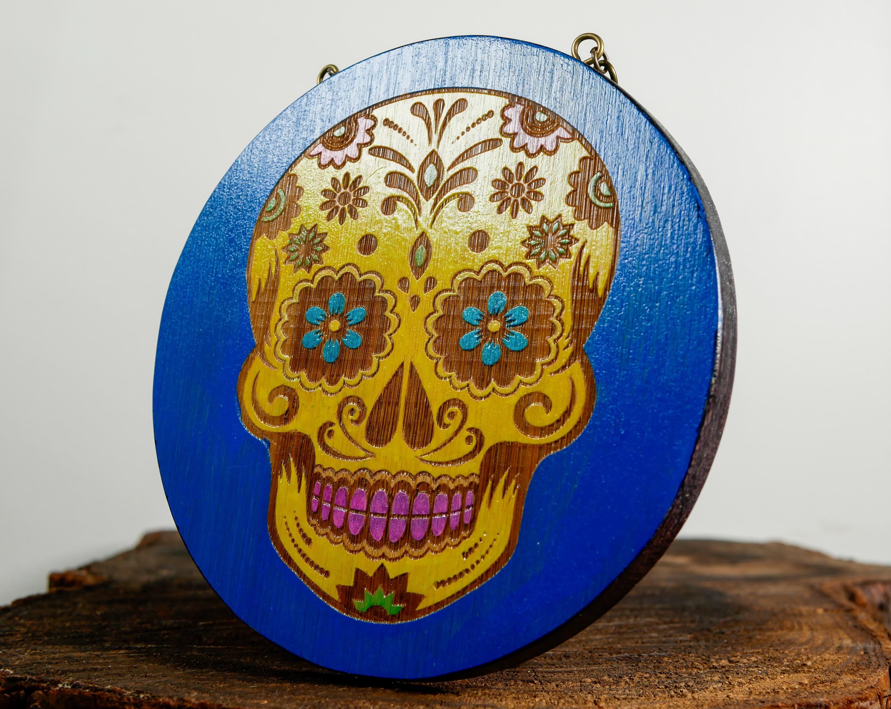 Sugar Skull Wall Hanging • Hand Painted Art • Día de los Muertos Decor • Skull Ornament