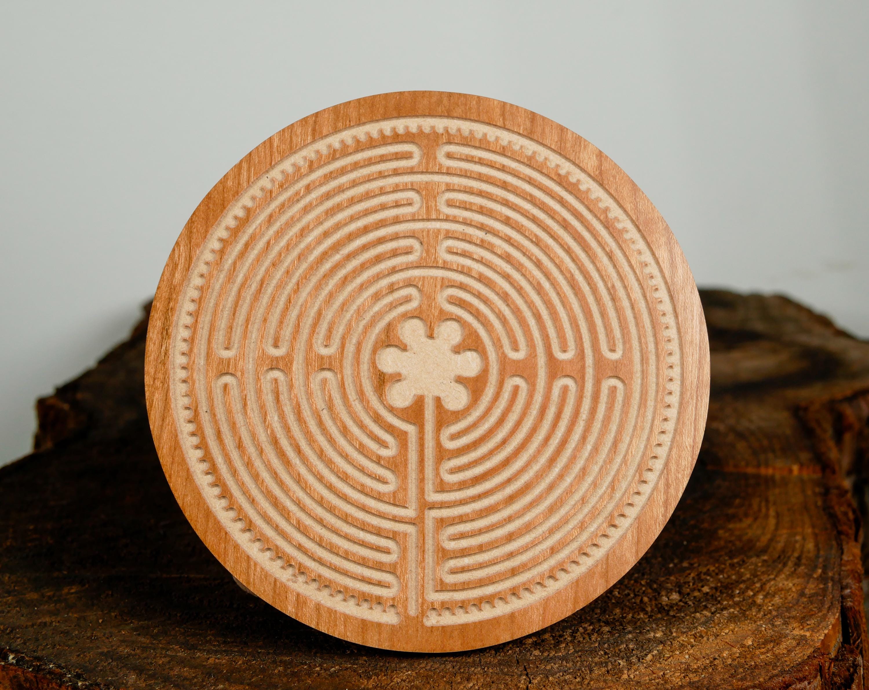 4.5" Cherry MDF Chartres Finger Labyrinth Meditation Tool Mindfulness Stress Relief Calm Focus