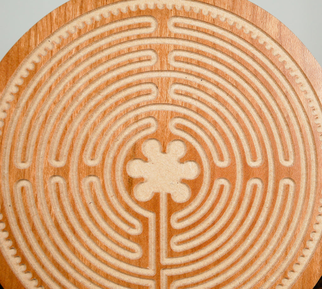 4.5" Cherry MDF Chartres Finger Labyrinth Meditation Tool Mindfulness Stress Relief Calm Focus